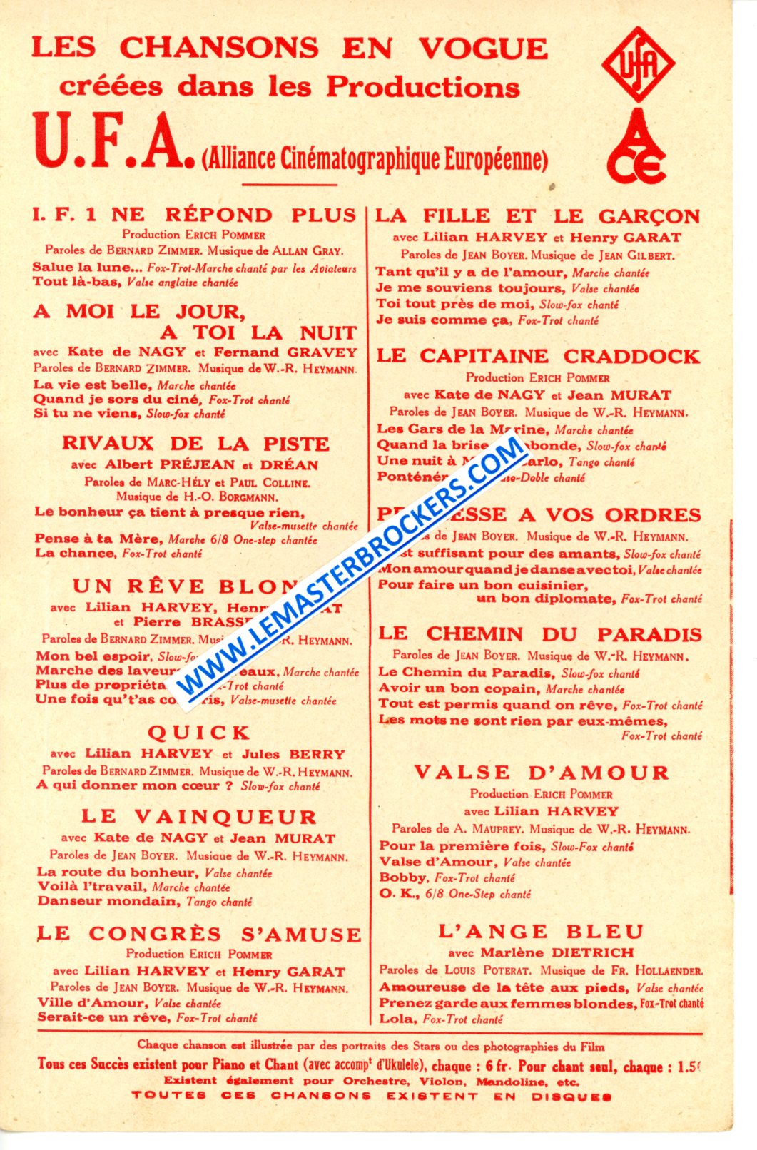 PARTITION EDITIONS SALABERT 1932  - PAROLES DE JEAN BOYER MUISQUE DE F HOLLAENDER