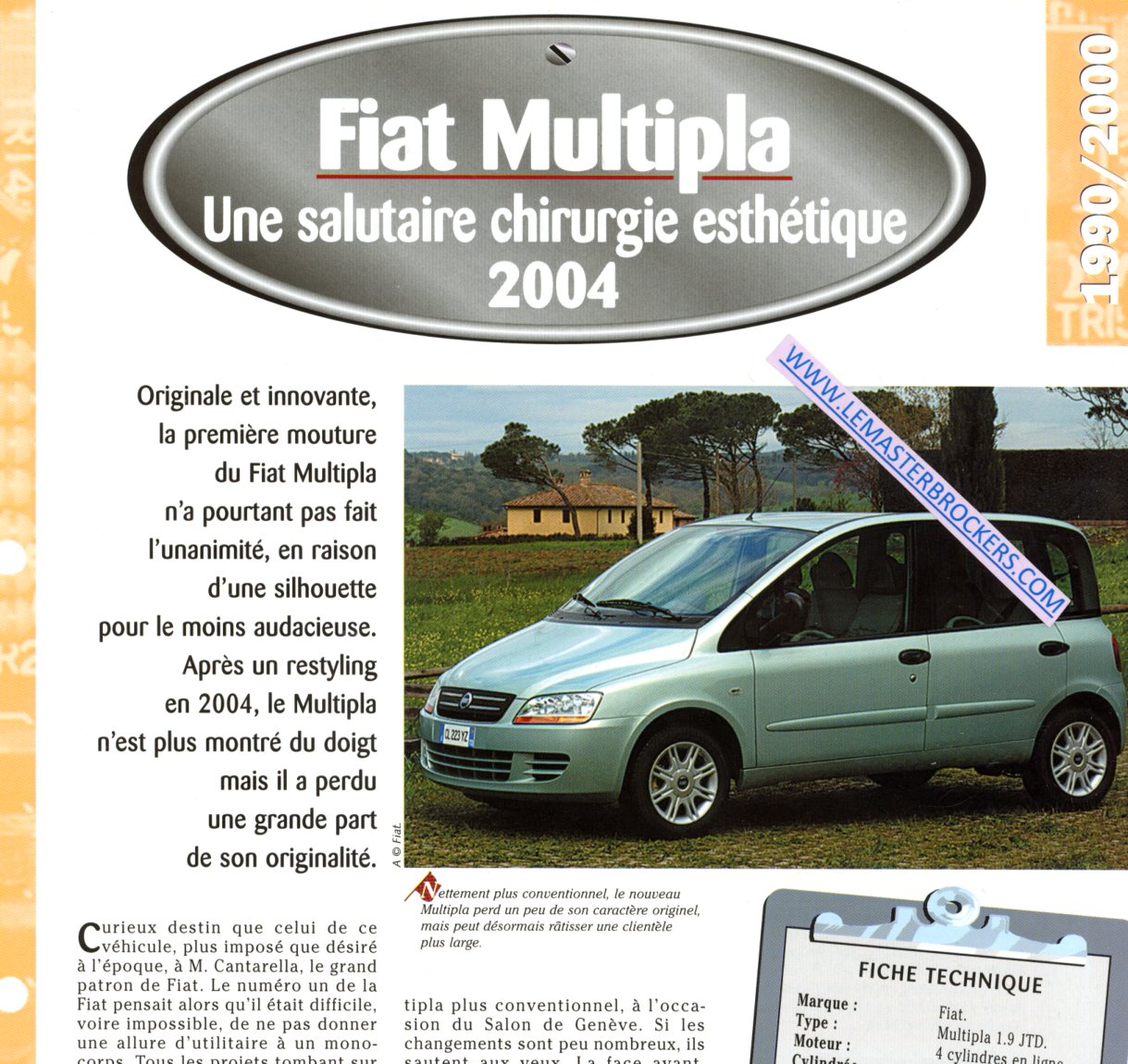 FICHE TECHNIQUE FIAT MULTIPLA 2004
