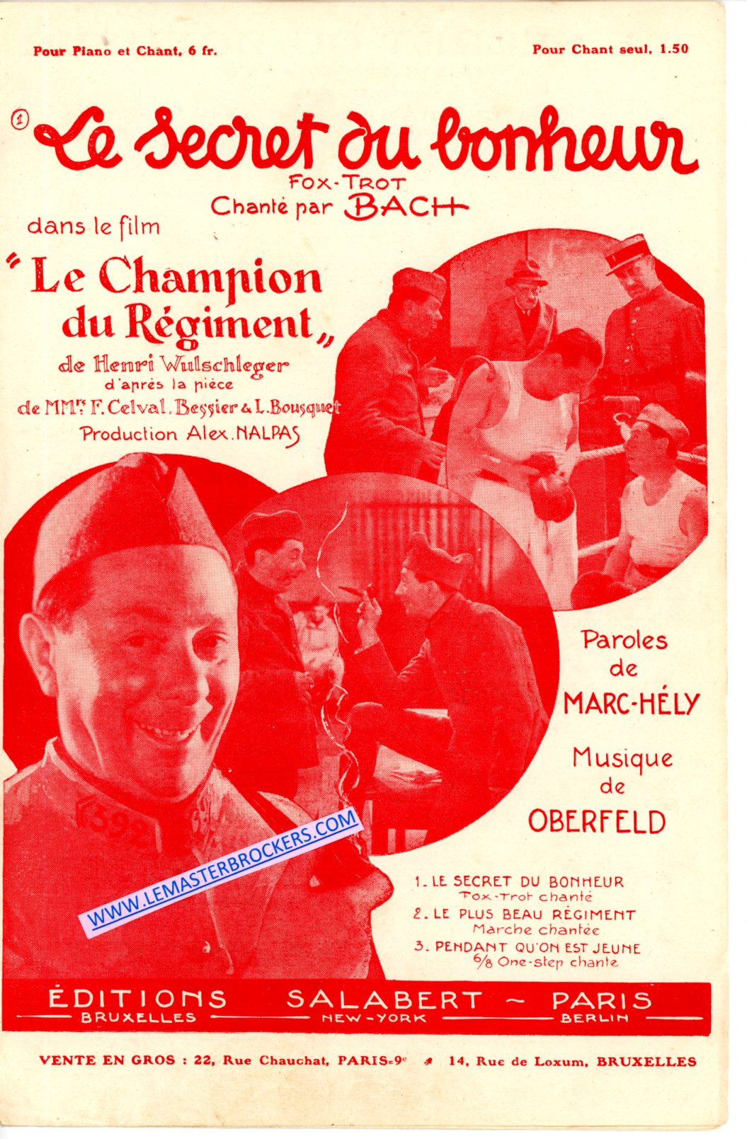 PARTITION LE SECRET DU BONHEUR - LE CHAMPION DU REGIMENT - EDITIONS SALABERT