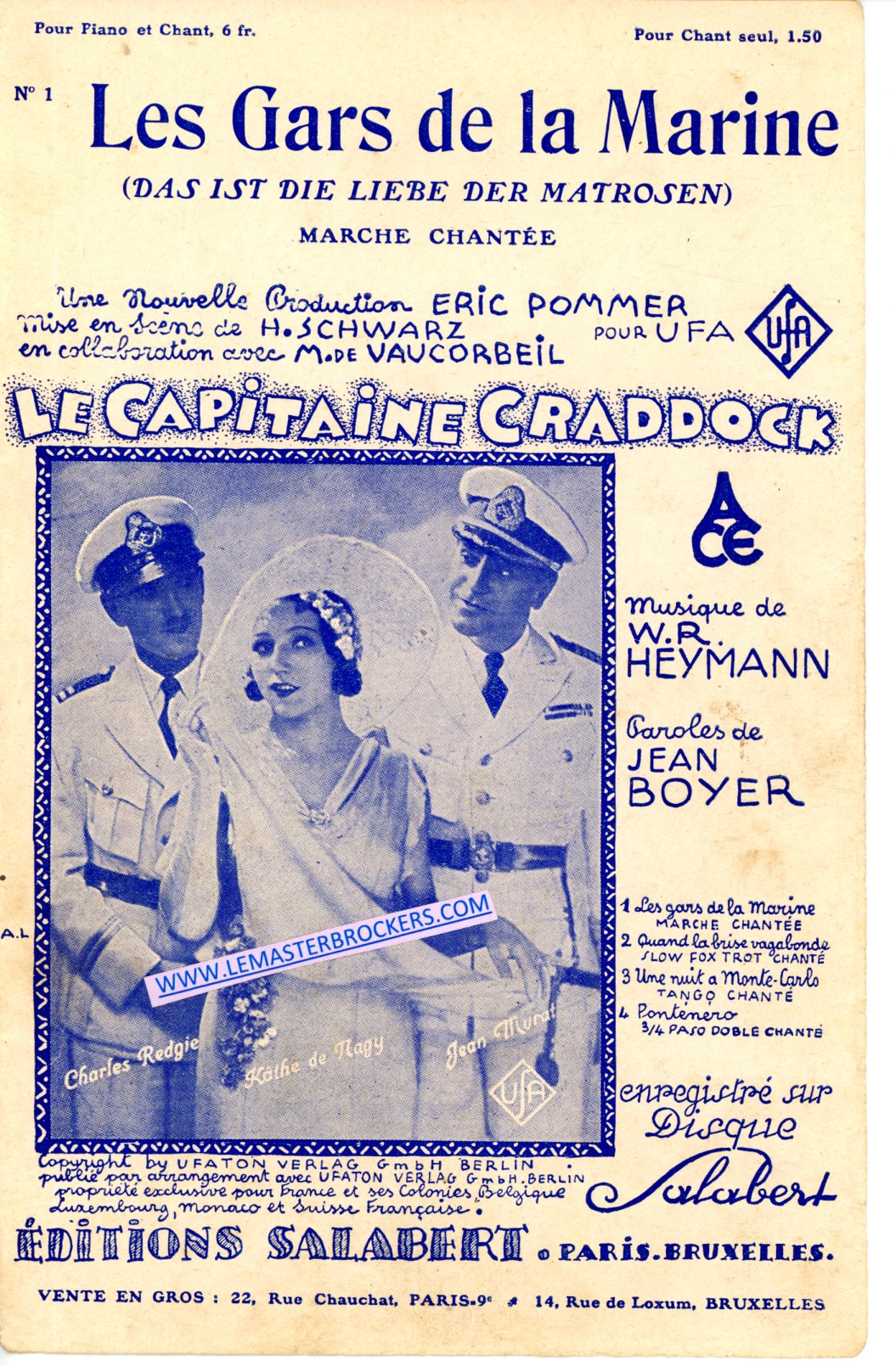 PARTITION LES GARS DE LA MARINE - LE CAPITAINE CRADDOCK - SALABERT EDITIONS