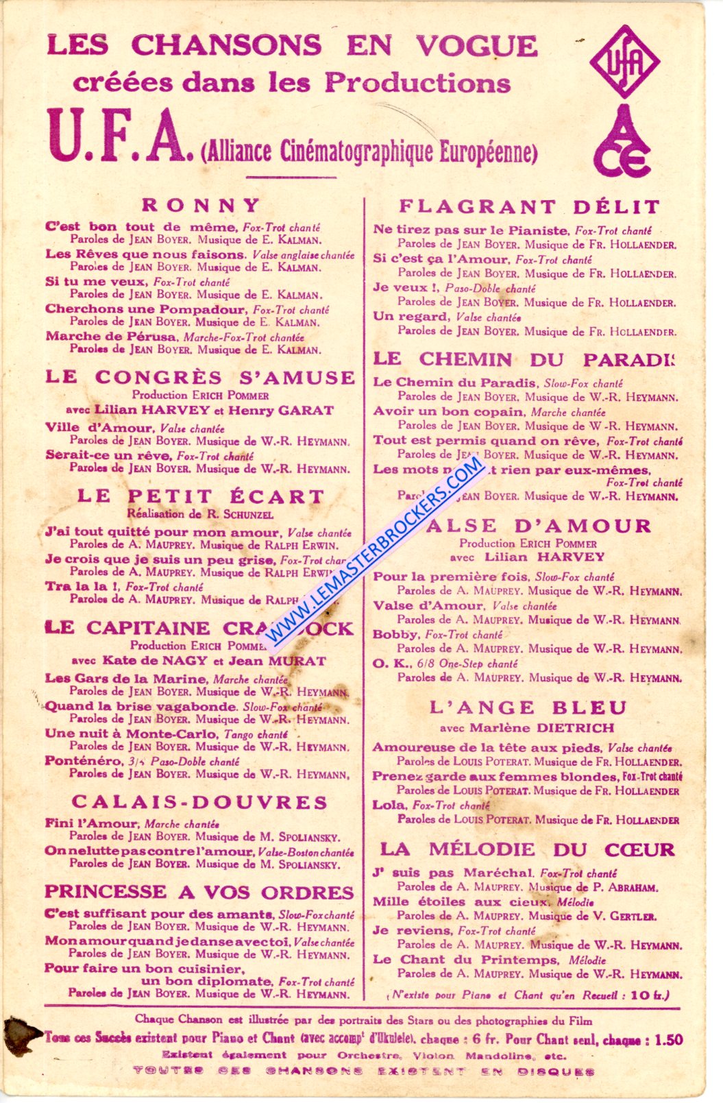 PARTITION UNE NUIT A MONTE-CARLO - LE CAPITAINE CRADDOCK - J BOYER - W R HEYMANN