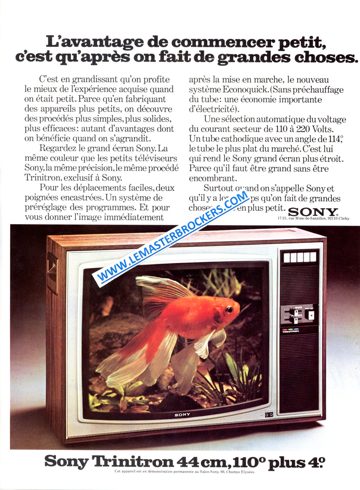 PUBLICITÉ TV SONY TRINITRON 44 CM  - ADVERTISING 1974