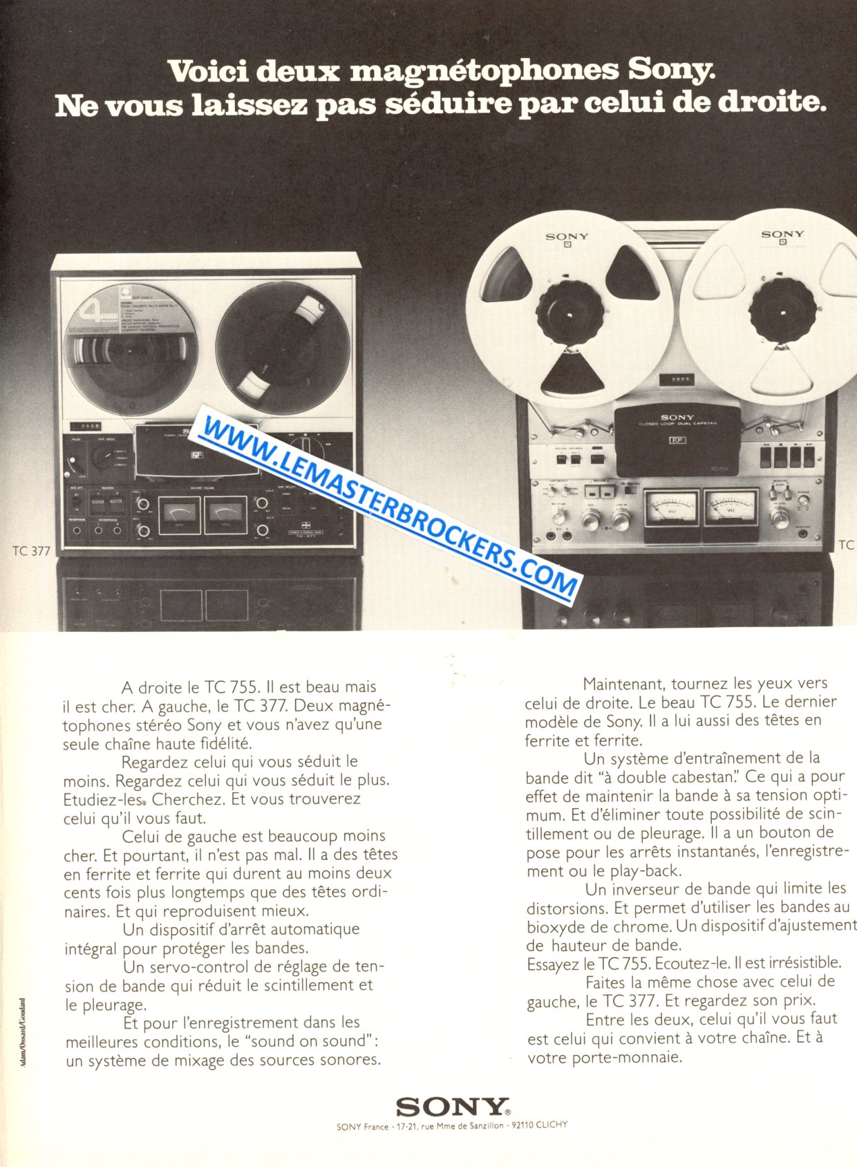 PUBLICITÉ SONY TC 755 TC 377 - ADVERTISING 1973