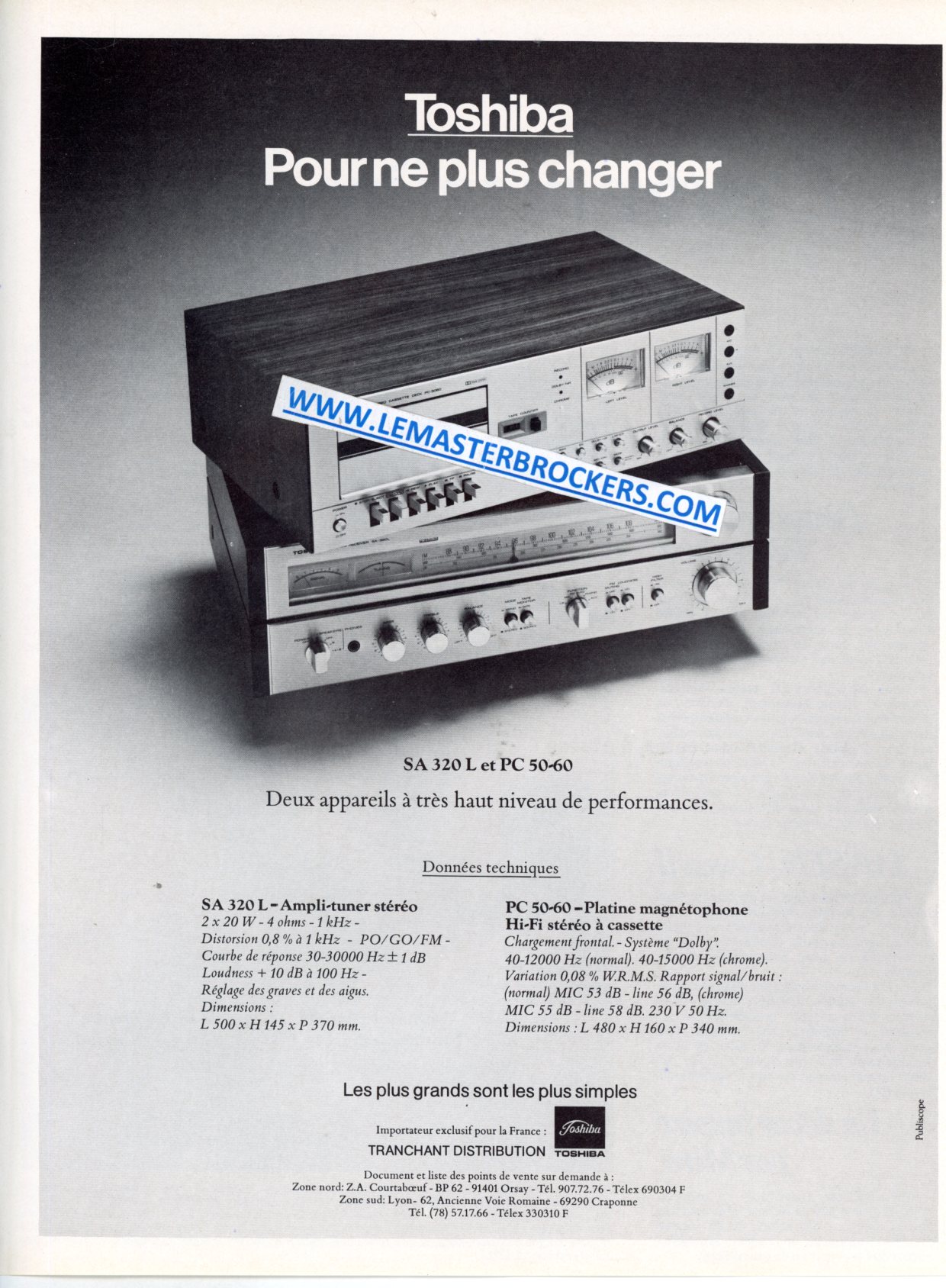 PUBLICITÉ TOSHIBA SA320L PC 50-60 - ADVERTISING 1972