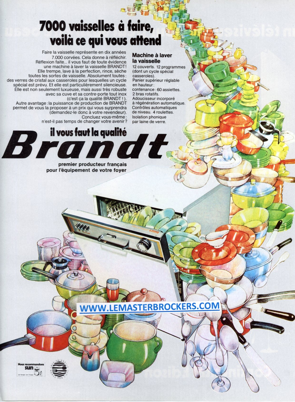 PUBLICITÉ LAVE VAISSELLE BRANDT 7000 VAISSELLES A FAIRE - ADVERTISING 1973