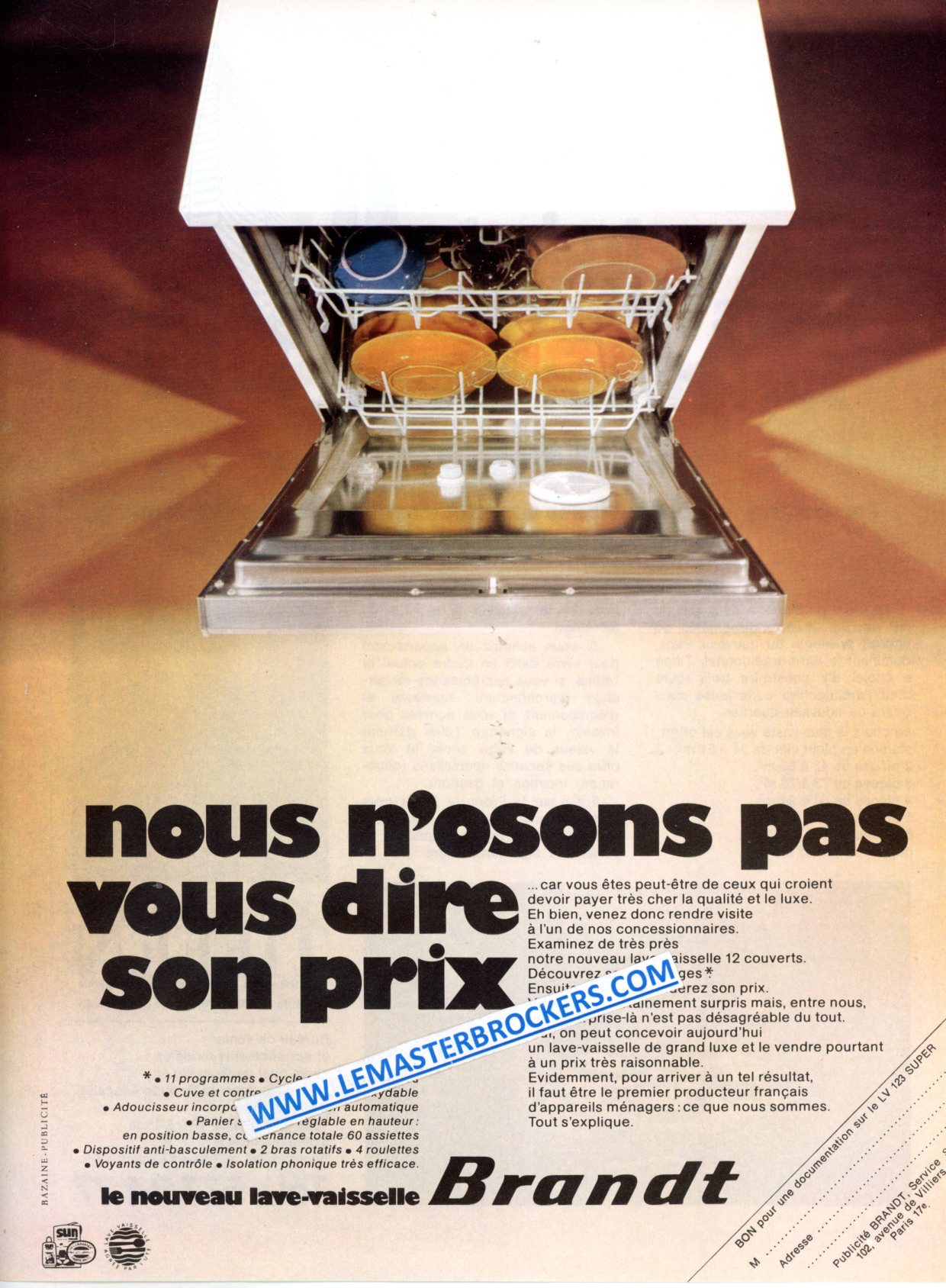 PUBLICITÉ LAVE VAISSELLE BRANDT - ADVERTISING 1973