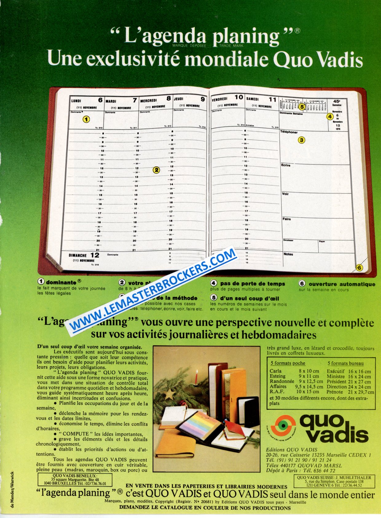 PUBLICITÉ QUO VADIS AGENDA PLANING - ADVERTISING 1978