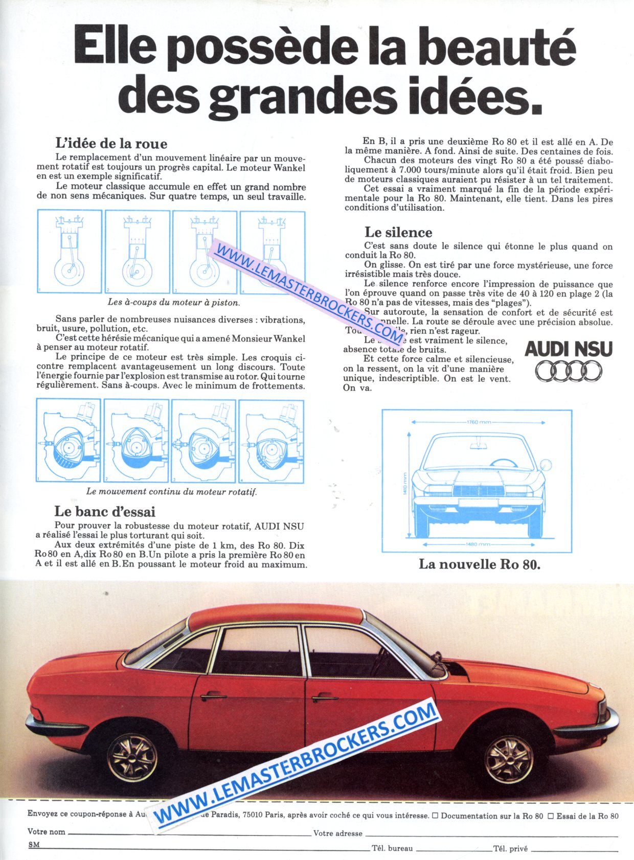 PUBLICITÉ NSU RO 80 RO80  -  ADVERTISING 1972