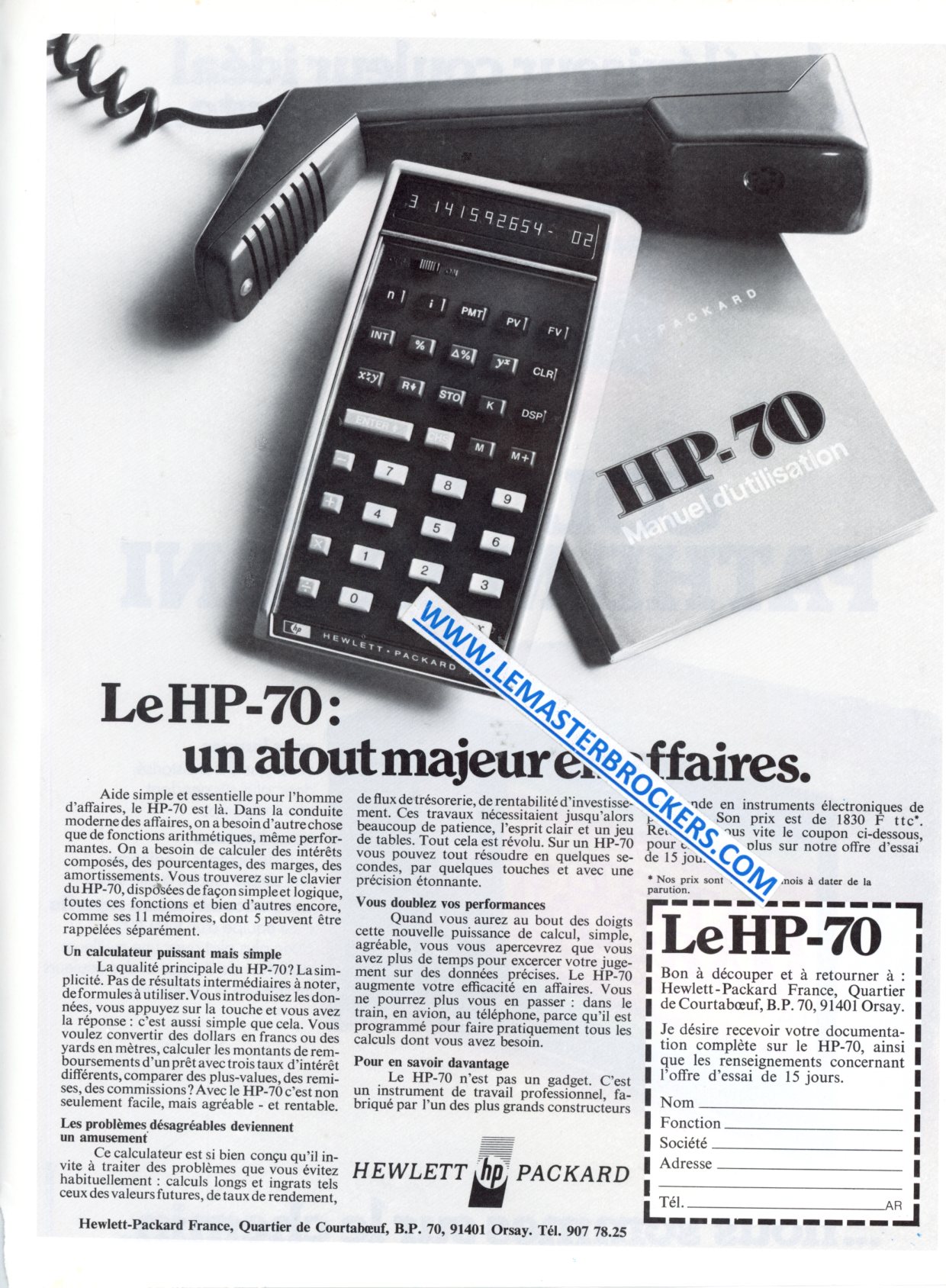 PUBLICITÉ CALCULATRICE HP-70 - ADVERTISING 1974