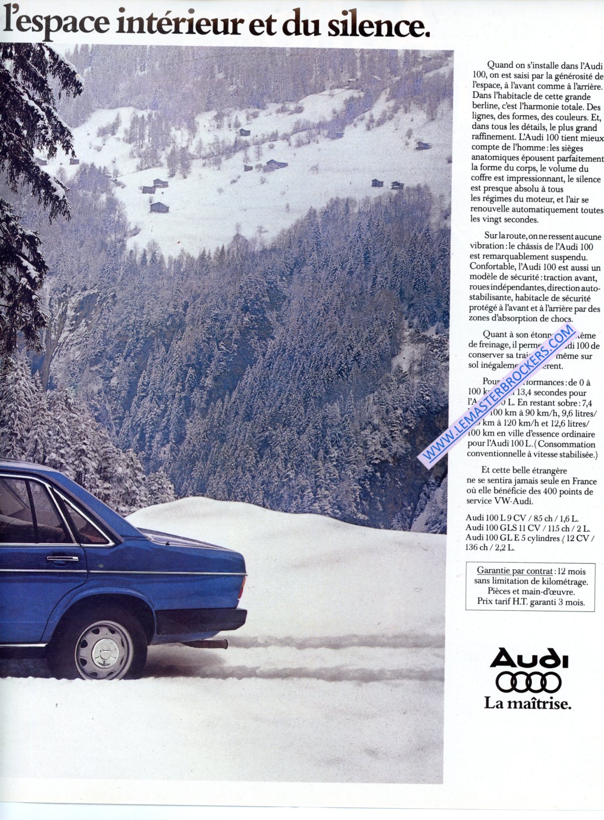 PUBLICITÉ AUDI 100L 1.6 100GLS 2L 100GLE 2.2 Litres - ADVERTISING 1978