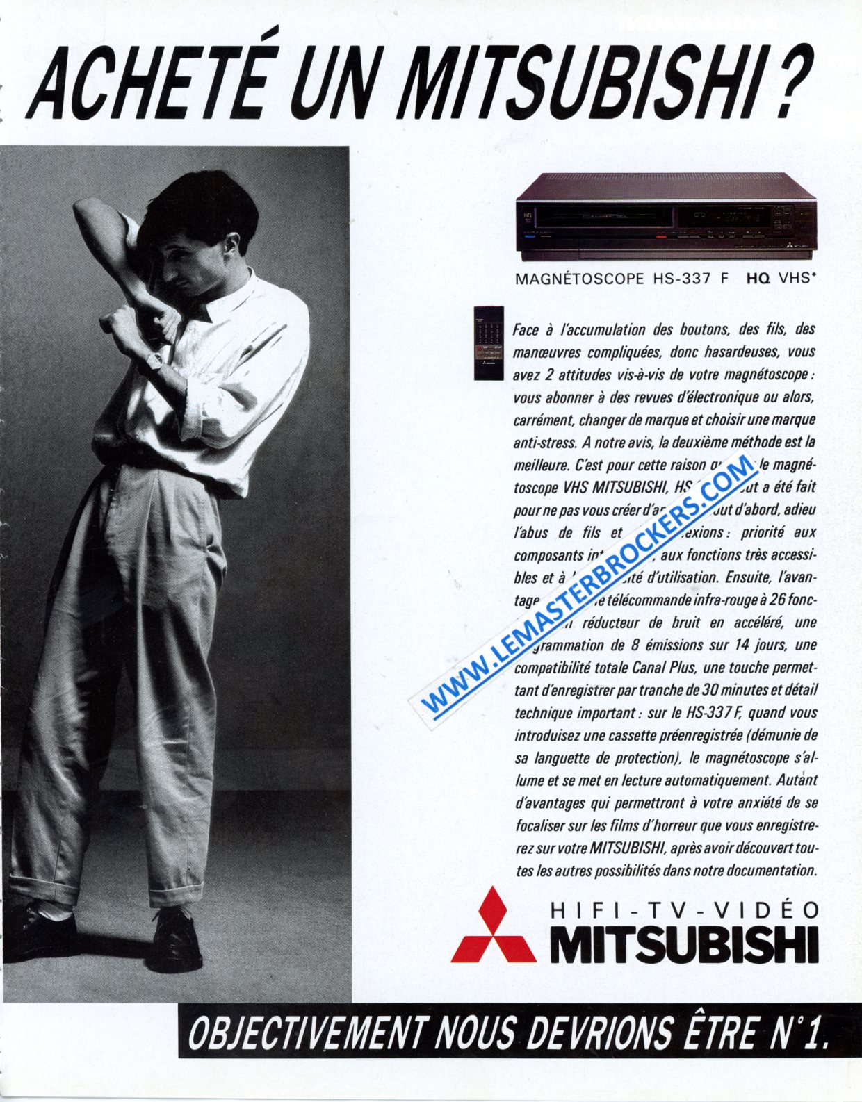 PUBLICITÉ MITSUBISHI HS-337 F HQ VHS MAGNÉTOSCOPE - ADVERTISING 1986