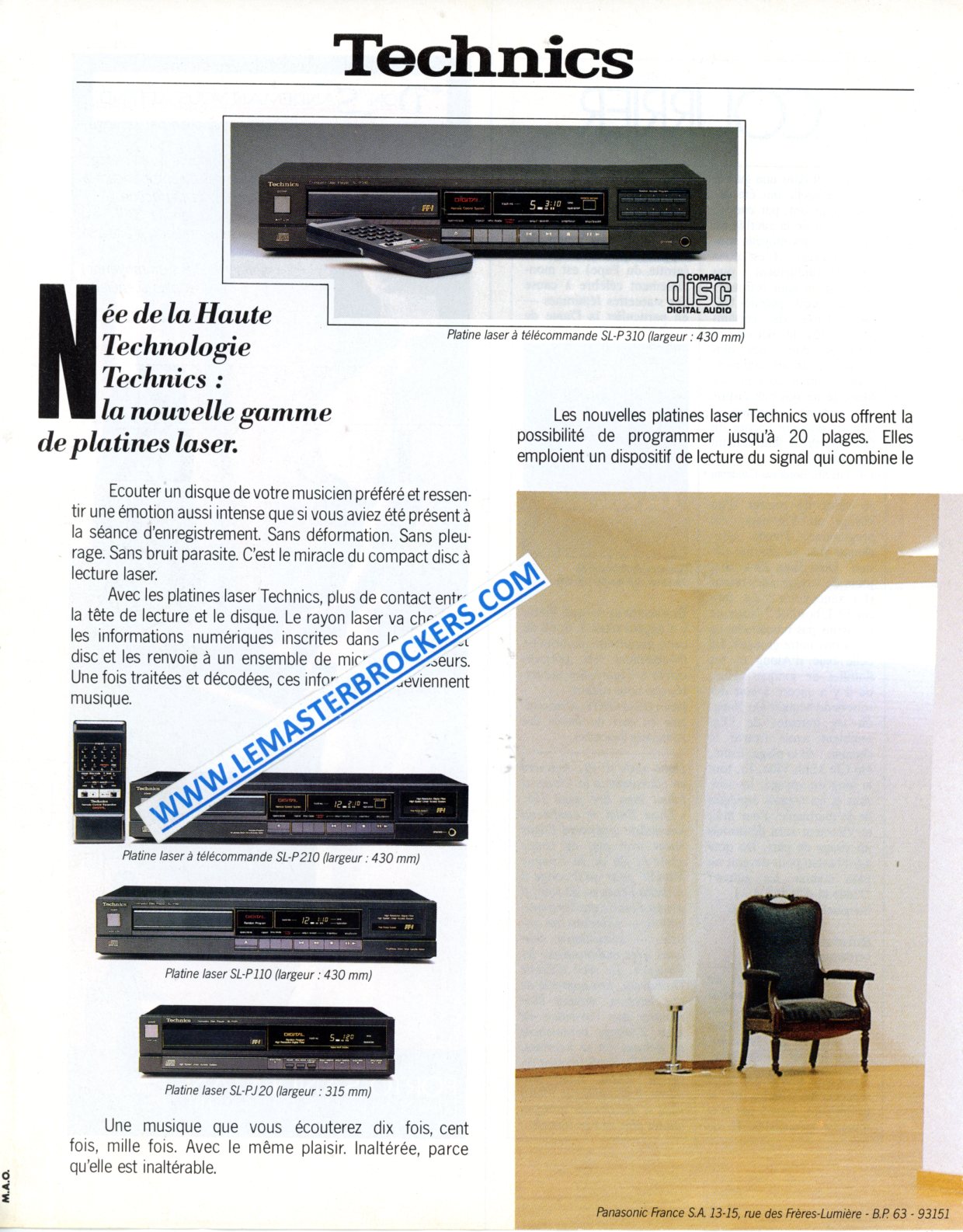 PUBLICITÉ PLATINE TECHNICS SL-P 20 110 210 310 - ADVERTISING 1986