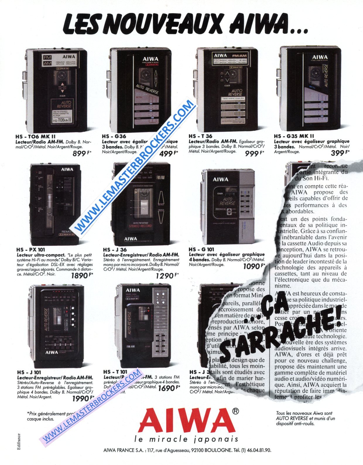 PUBLICITÉ AIWA LECTEUR RADIO BLACADEUR CASSETTES - ADVERTISING 1986