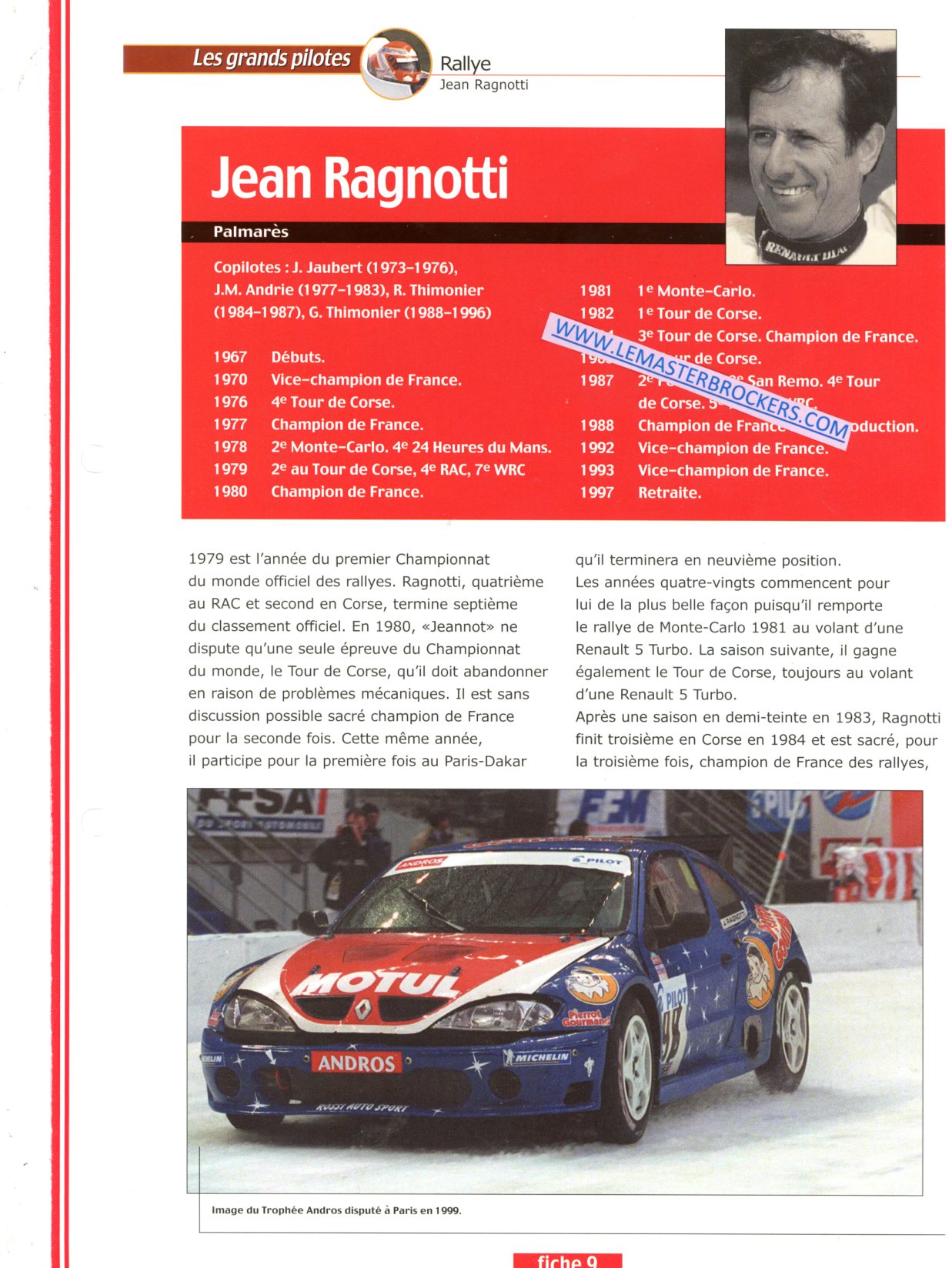 FICHE PILOTE JEAN RAGNOTTI SUR RENAULT MEGANE ET R5 MAXI-TURBO