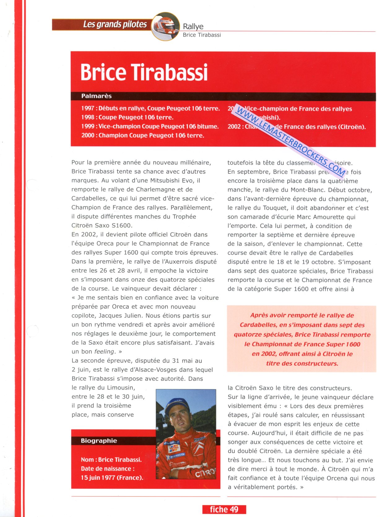 FICHE PILOTE BRICE TIRABASSI