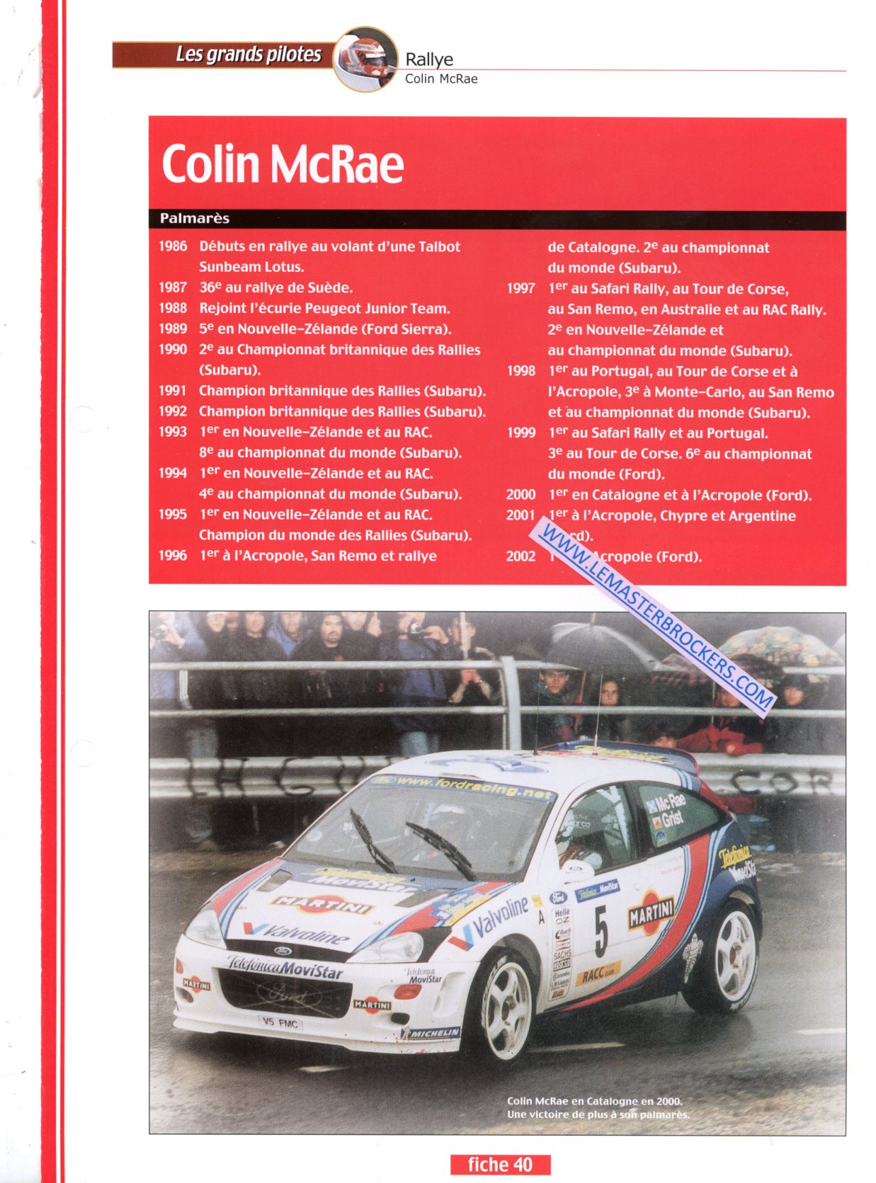 FICHE PILOTE COLIN MCRAE FORD FOCUS ET SUBARU