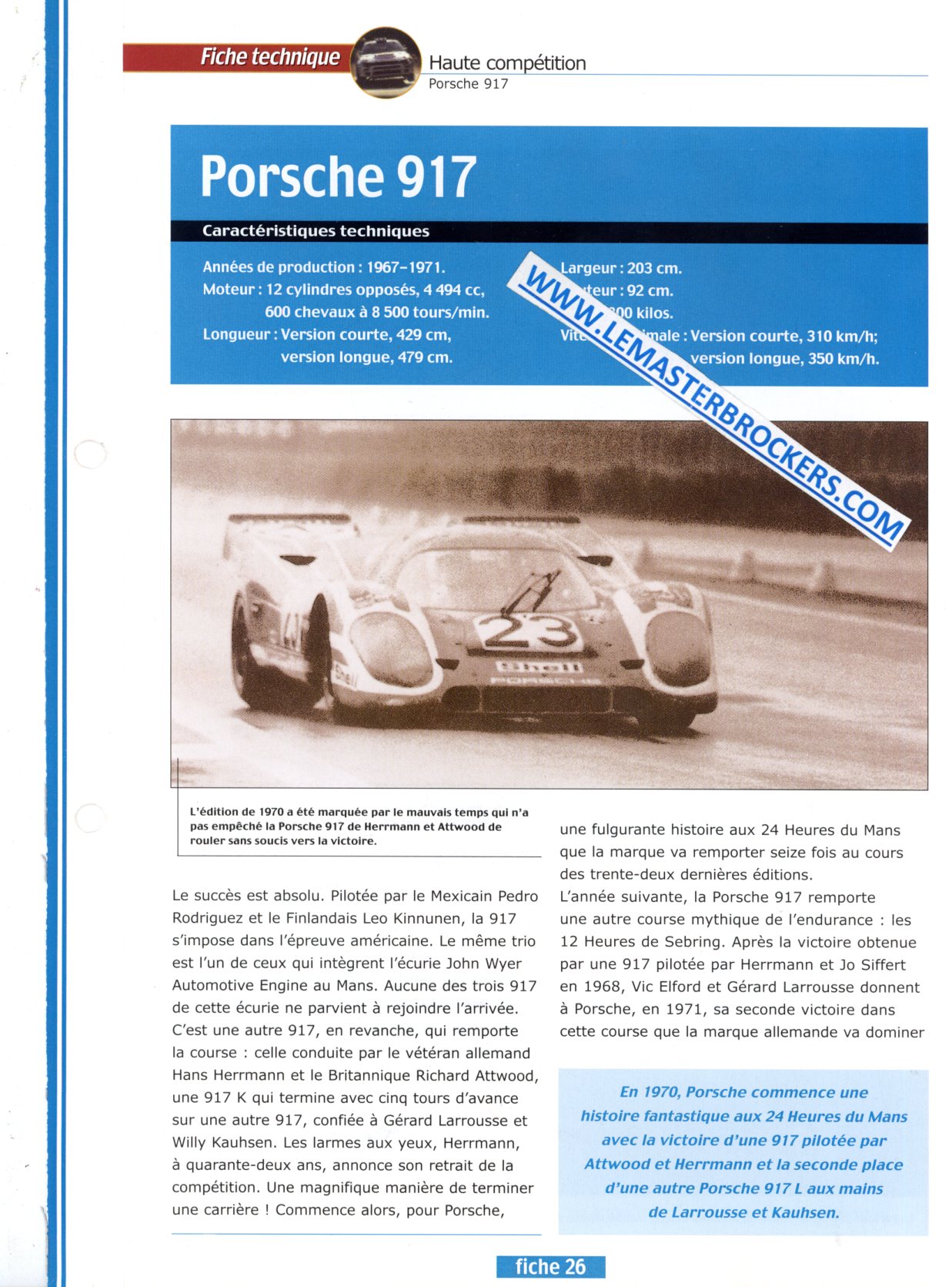 FICHE TECHNIQUE PORSCHE 917