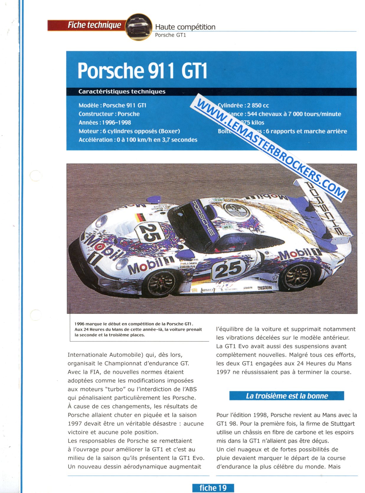 FICHE TECHNIQUE PORSCHE 911 GT1
