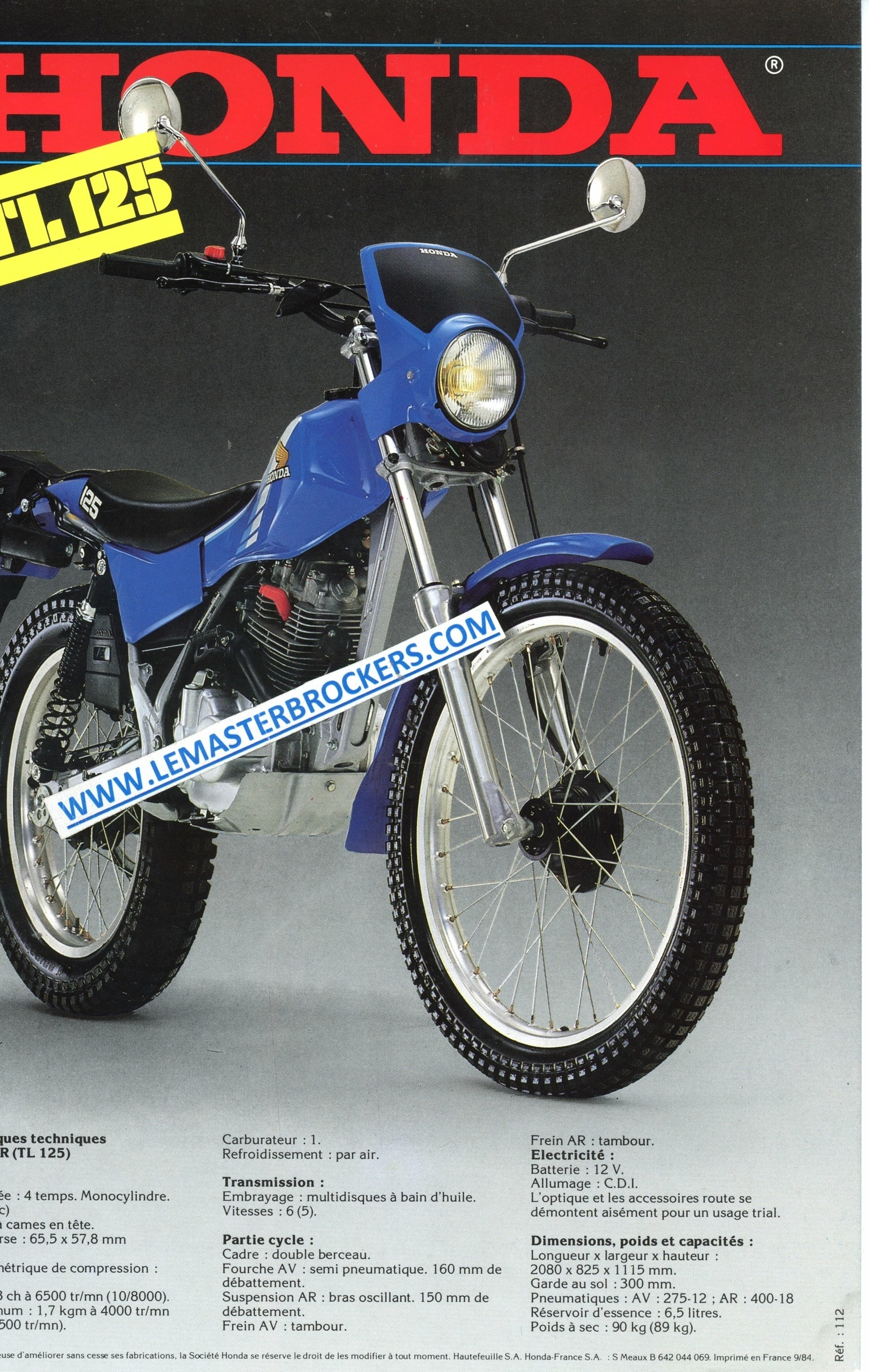 BROCHURE MOTO HONDA TL125 trial