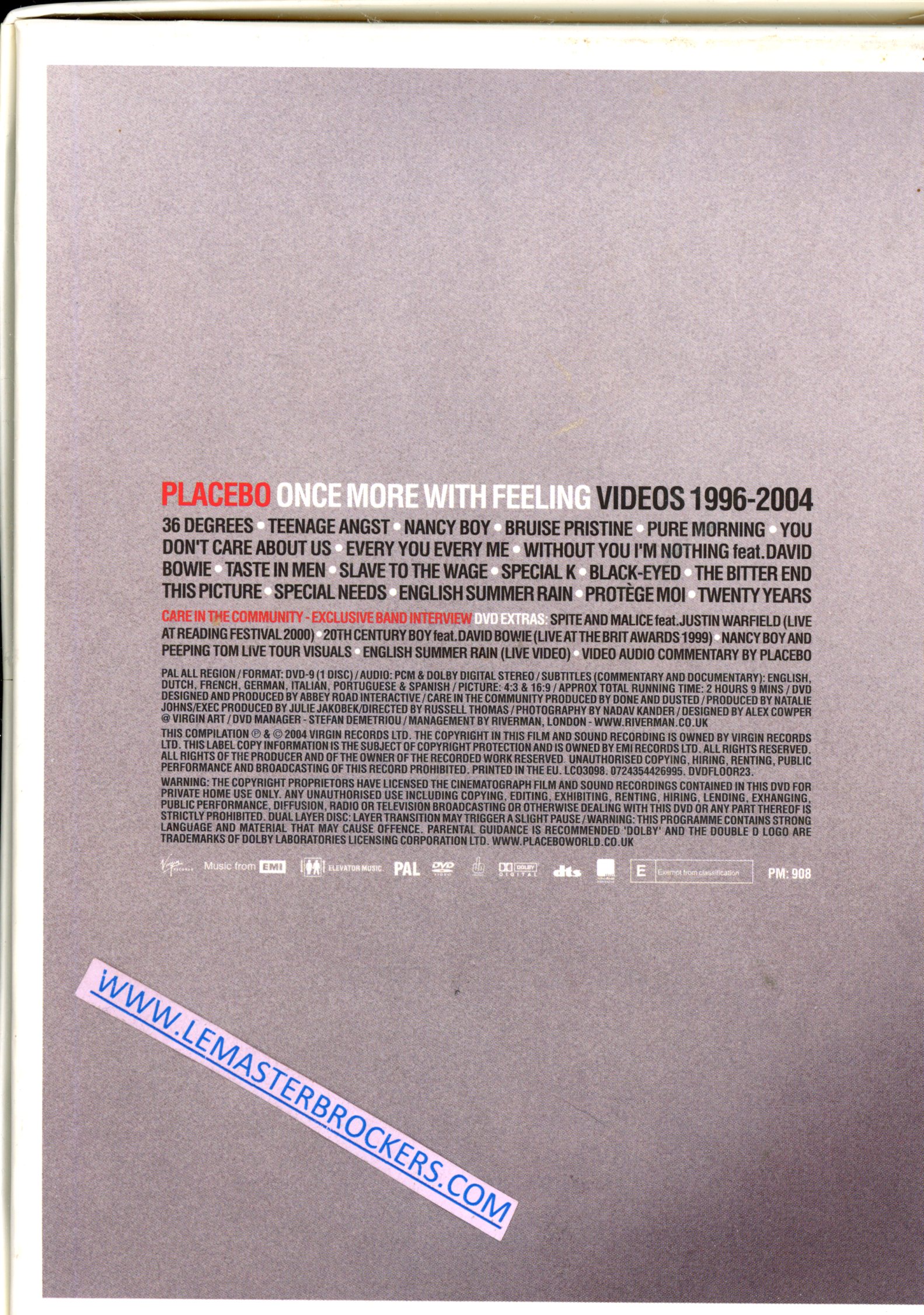 PLACEBO ONCE MORE WITH FEELING VIDEOS 1996-2004