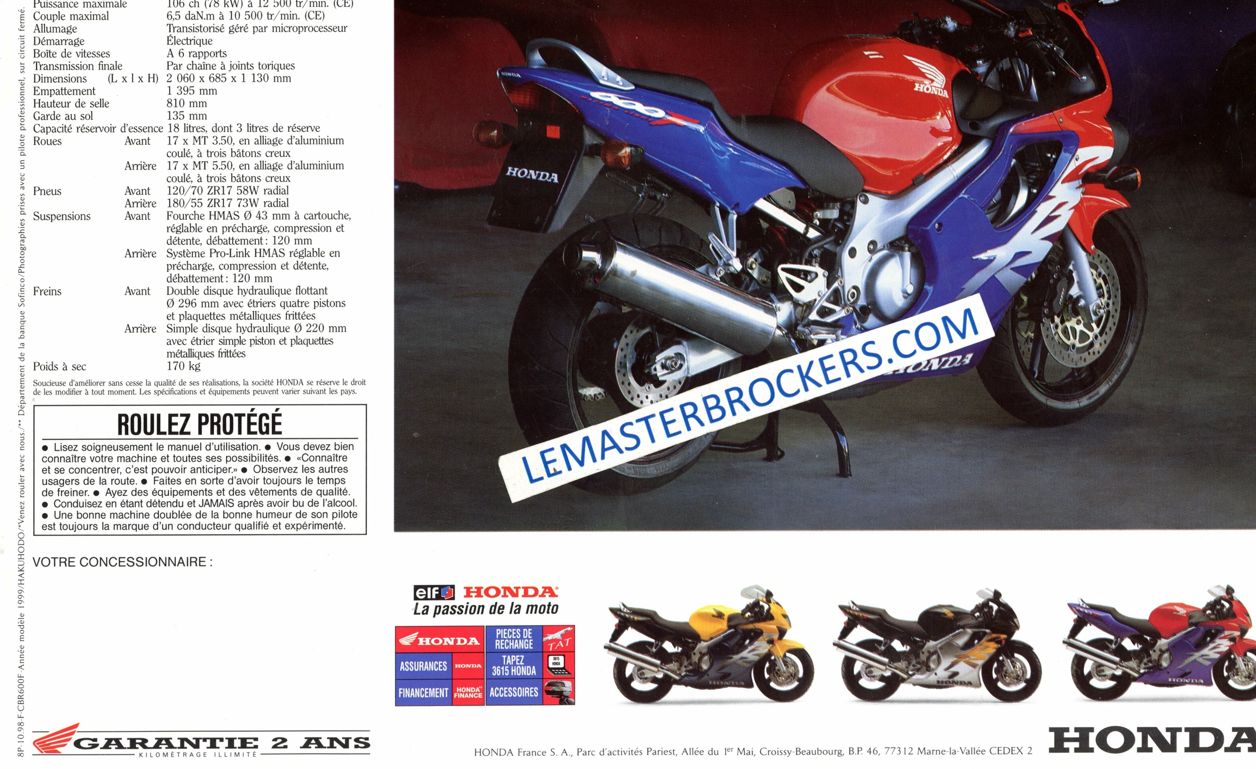 BROCHURE MOTO HONDA CBR 600 F CBR600F DU 10 1998