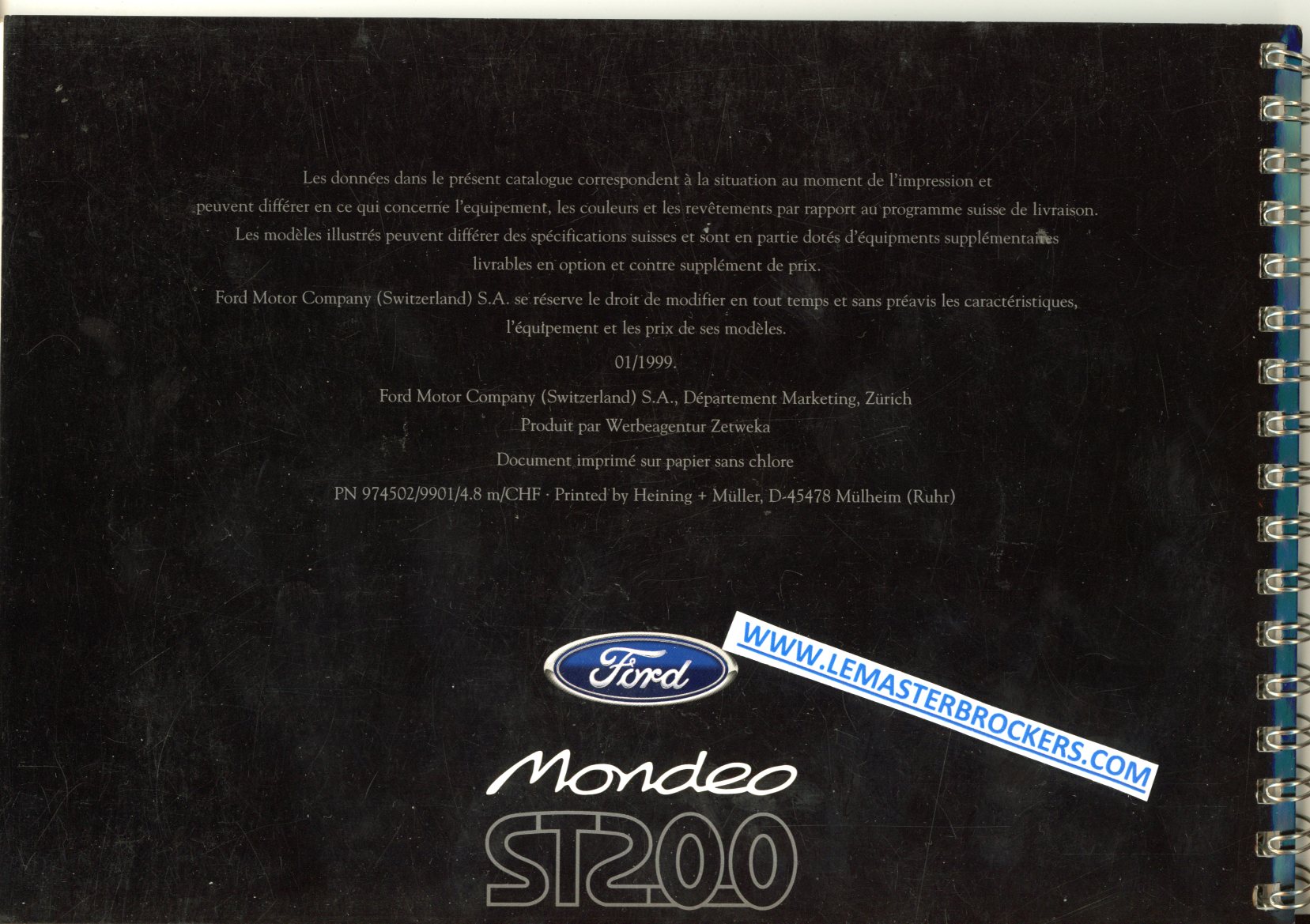 BROCHURE  FORD MONDEO ST200 - 1999