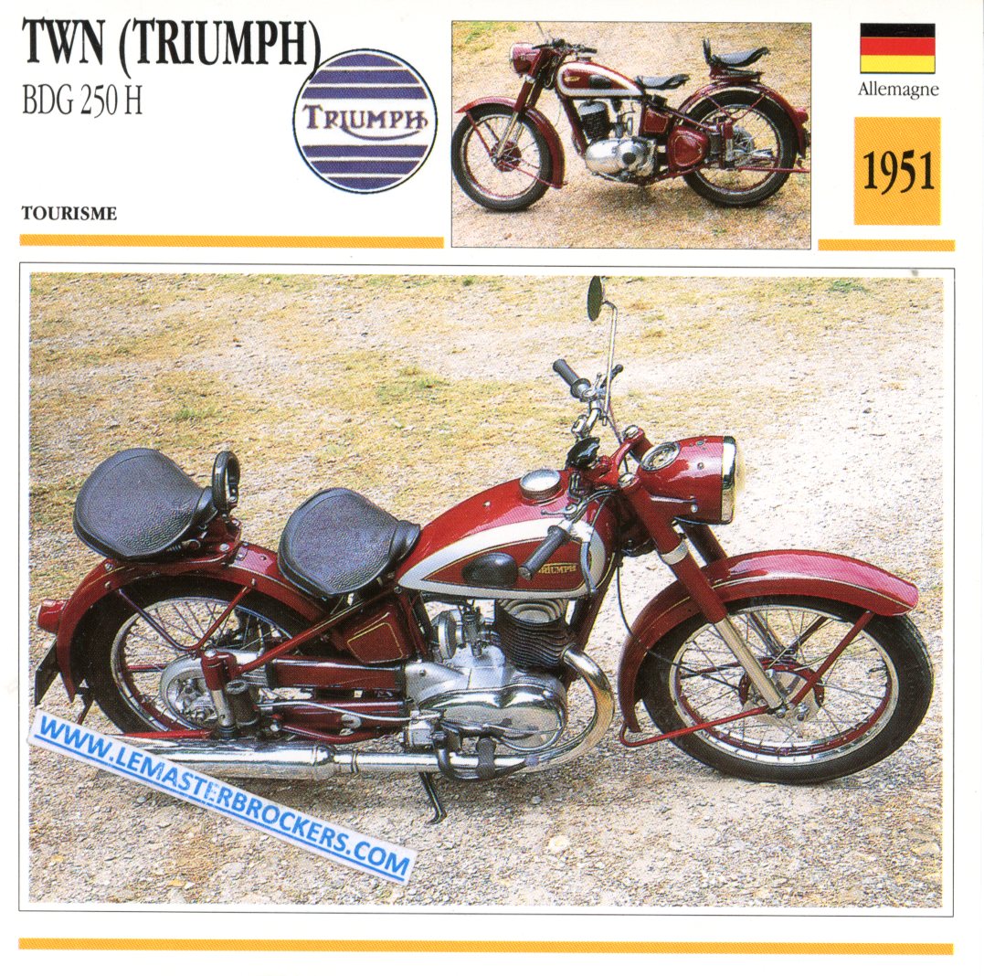 FICHE MOTO TWN BDG 250 H TRIUMPH BDG250H 1951