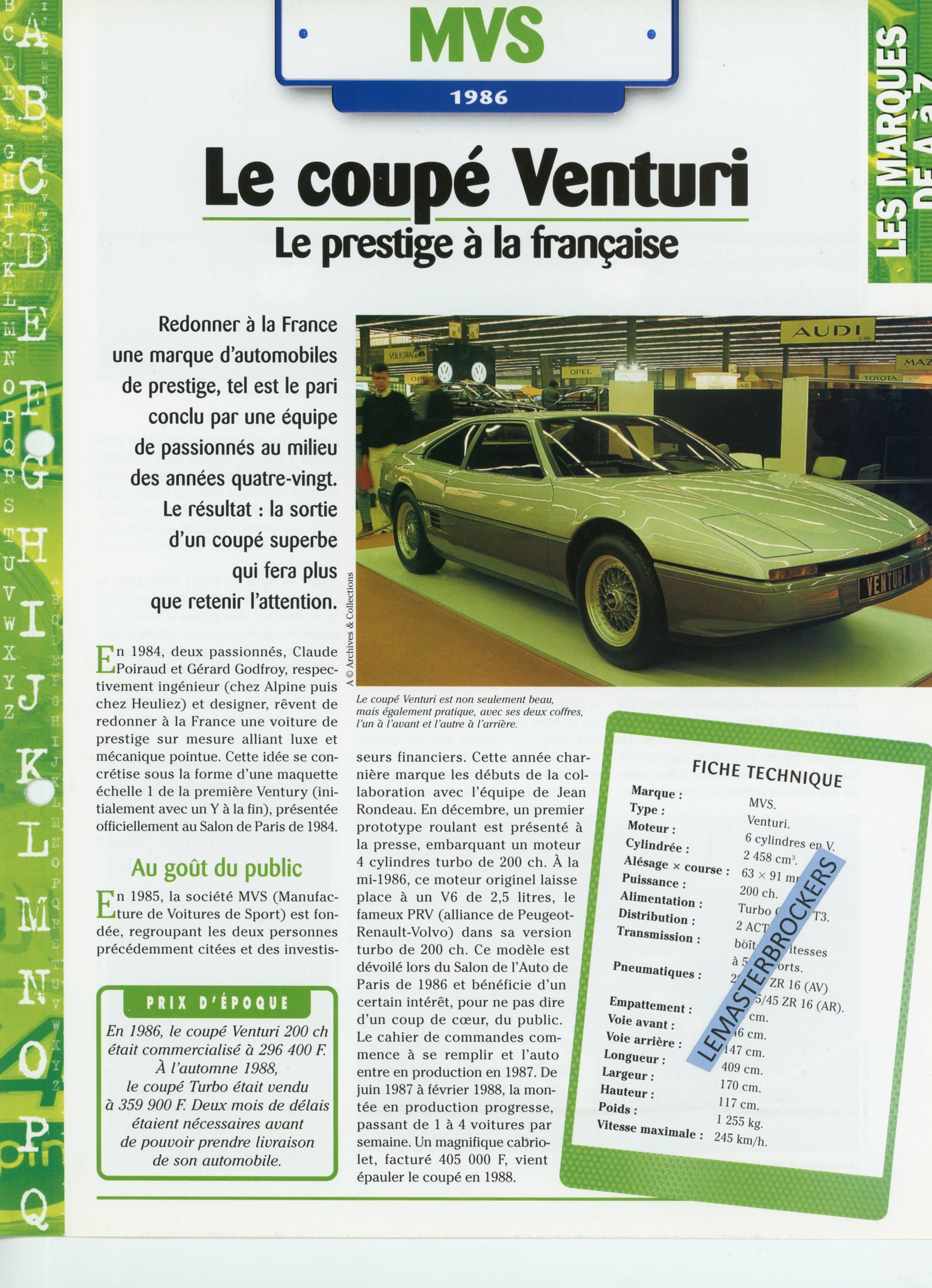 MVS LE COUPÉ VENTURI 1986 - FICHE AUTO HACHETTE