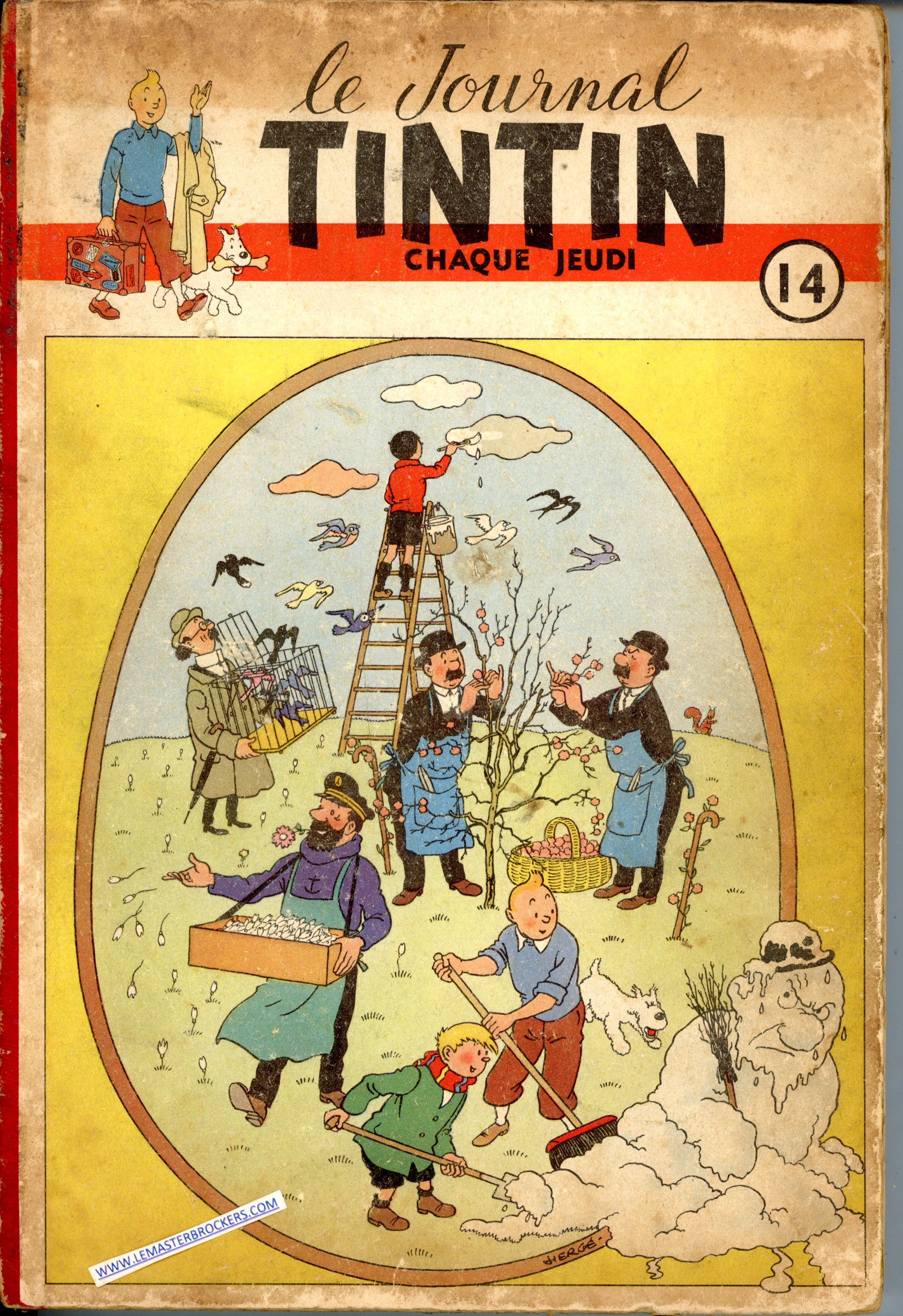 RECUEIL N° 14 JOURNAL DE TINTIN 1951 RELIURE COUVERTURE HERGE