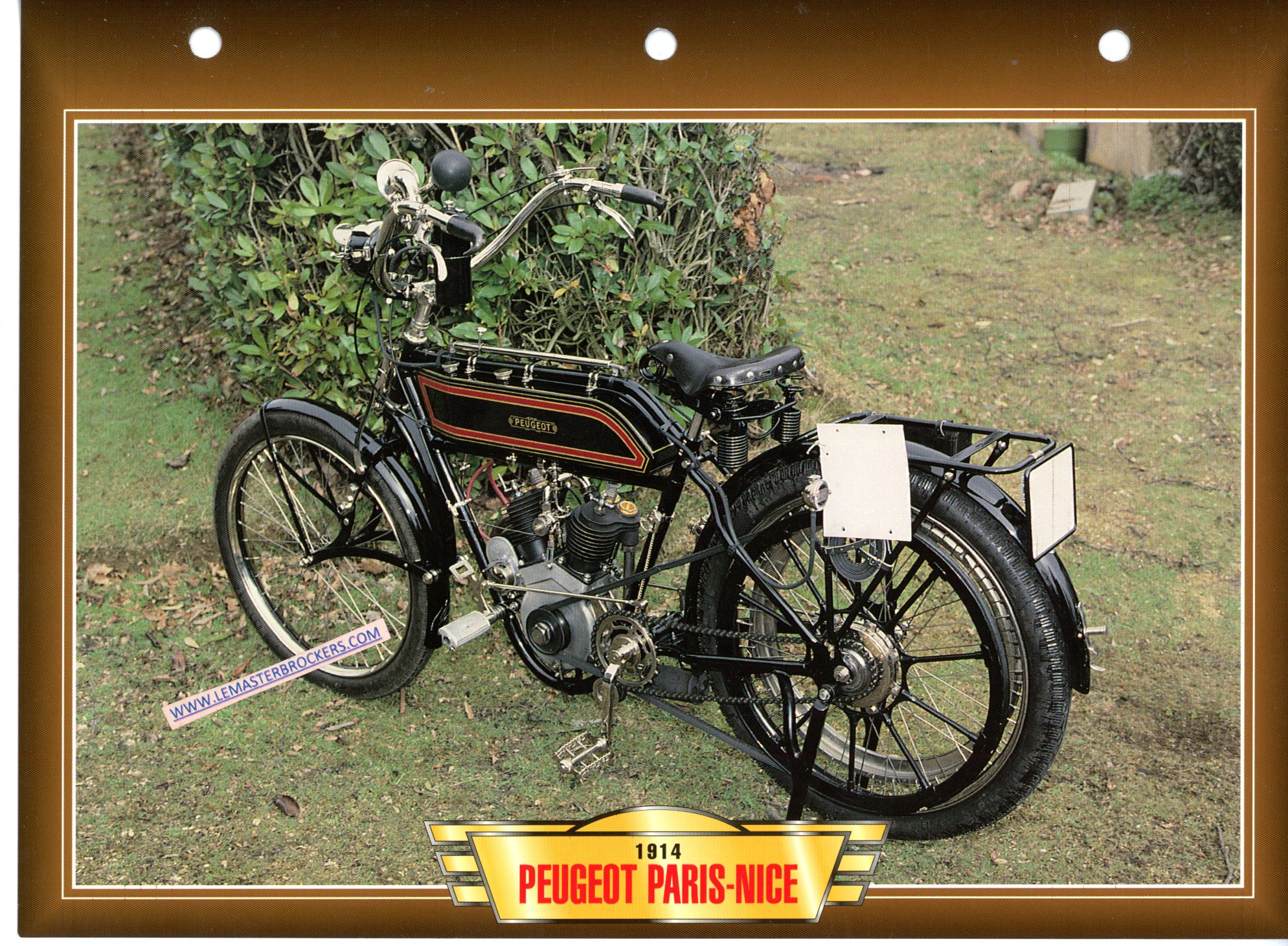 DOCUMENT MOTO PEUGEOT PARIS NICE 1914 - FICHE MOTO