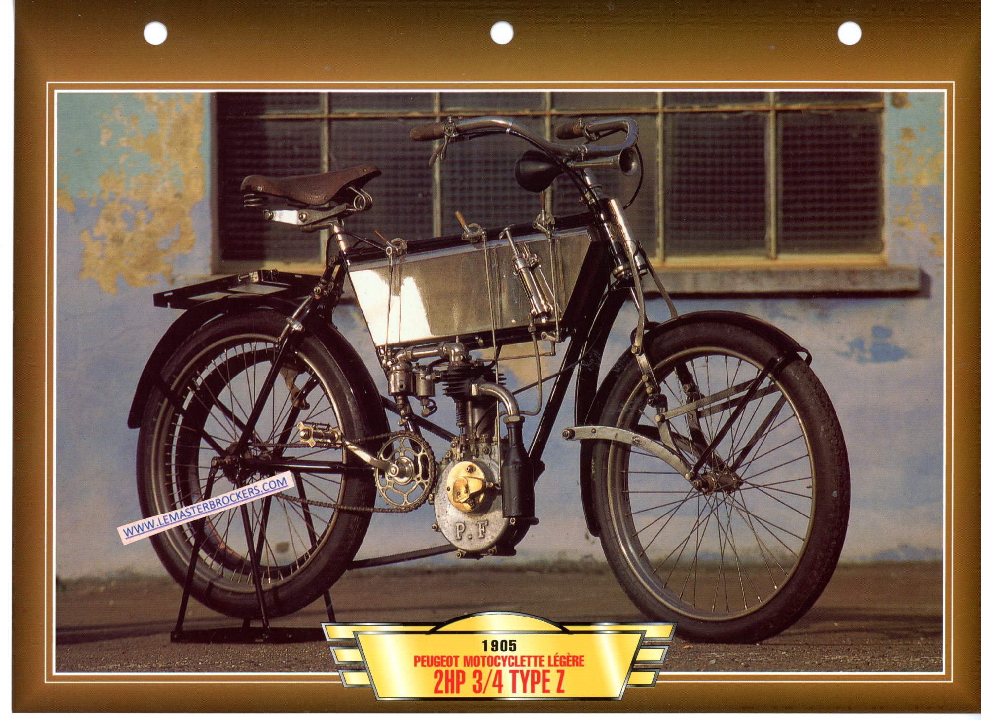 DOCUMENT MOTOCYCLETTE LEGERE PEUGEOT 2HP 3/4 TYPE Z 1905
