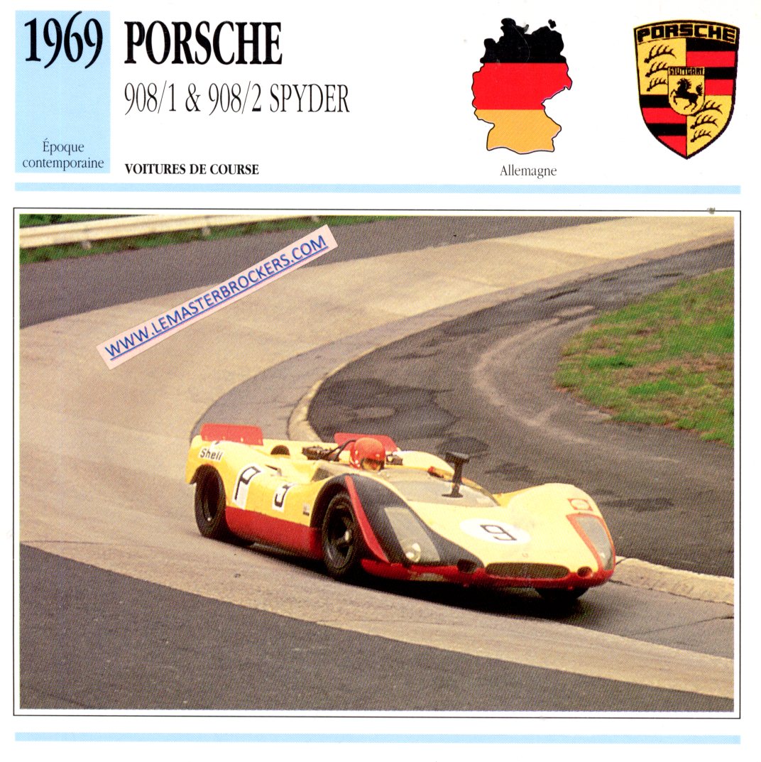 DOCUMENT FICHE AUTO PORSCHE 908/1 ET 908/2 SPYDER 1969