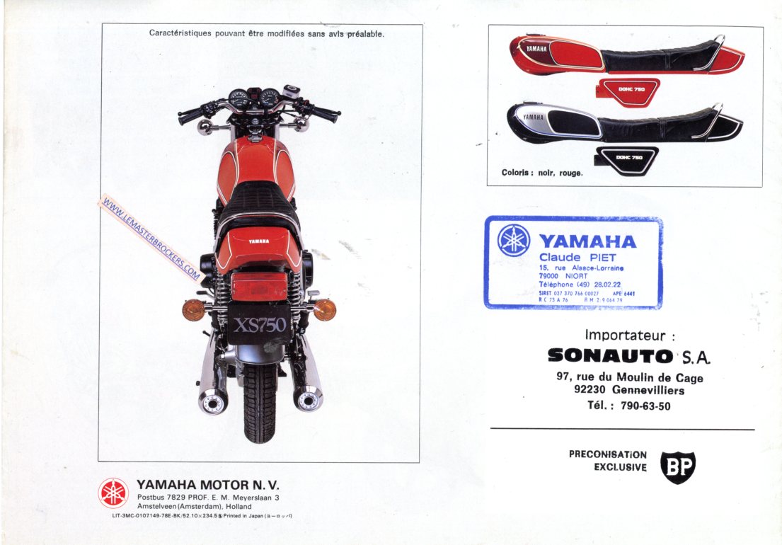CATALOGUE BROCHURE YAMAHA XS 750 DOHC XS750 1978