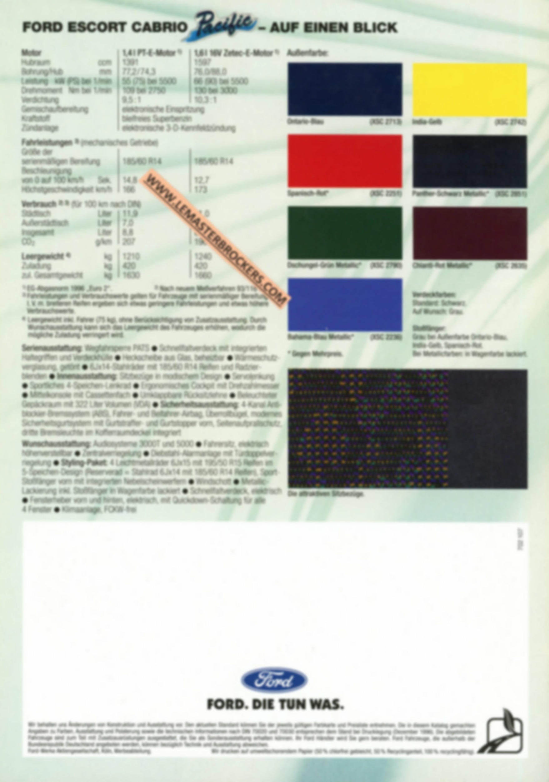FORD ESCORT CABRIOLET PACIFIC - BROCHURE FORD 1996 - ALLEMAND