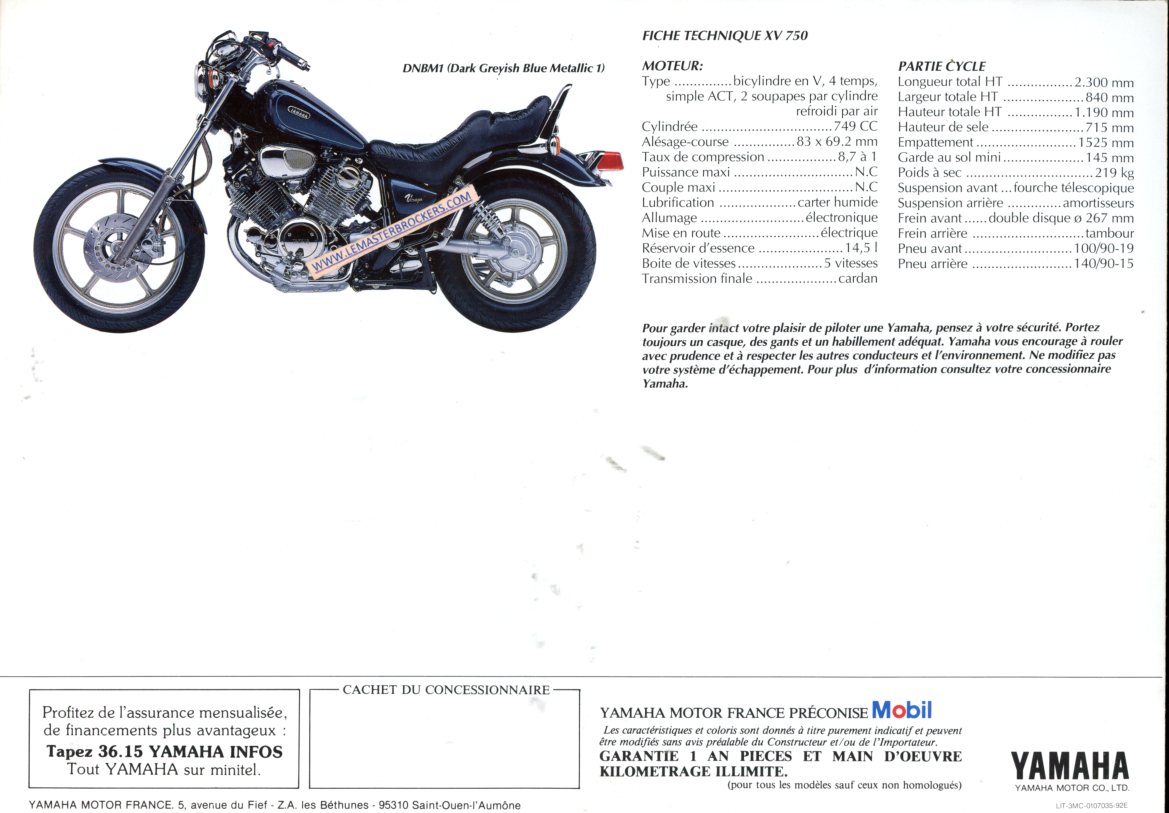 BROCHURE YAMAHA XV 750 VIRAGO XV750 1992