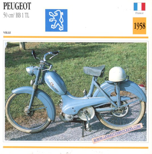 FICHE MOBYLETTE PEUGEOT 50 BB 1TL 1958