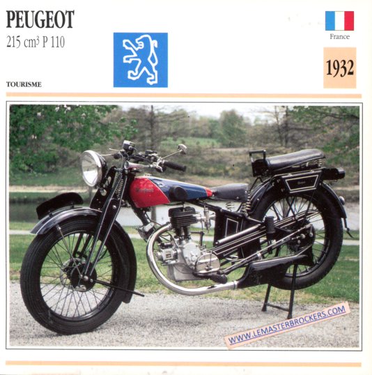 FICHE MOTO PEUGEOT P110 215CC 1932