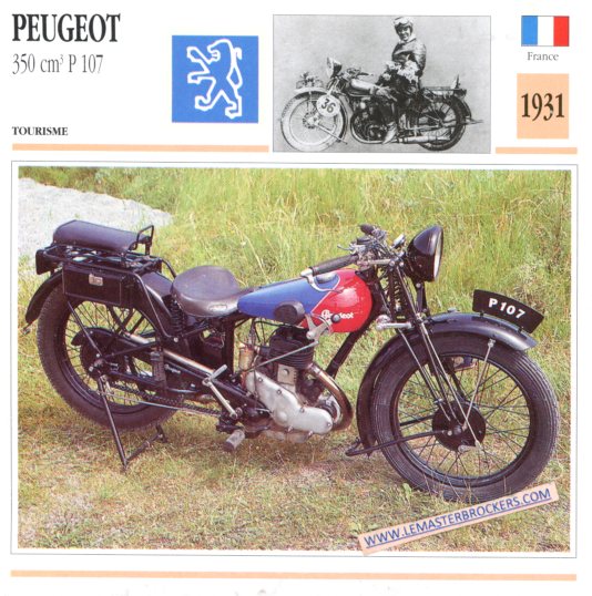 FICHE MOTO PEUGEOT P 107 P107 350CC 1931