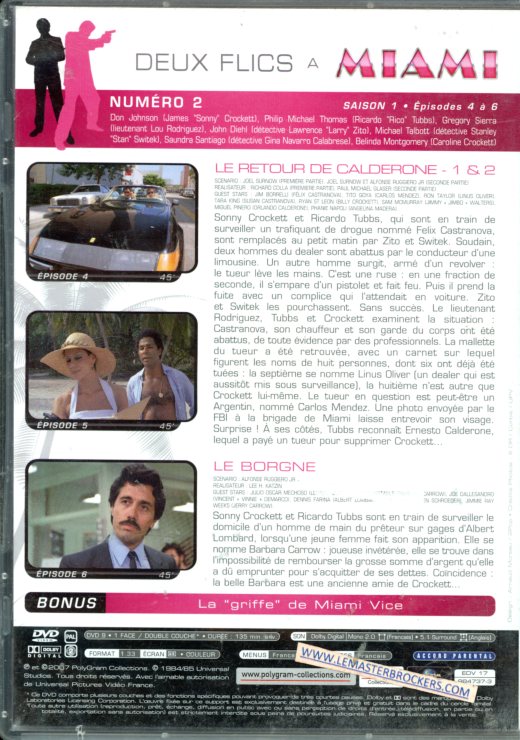 DVD NUMERO 2 DE 2 FLICS A MIAMI VICE - EPISODES 4 A 6 SERIE TV