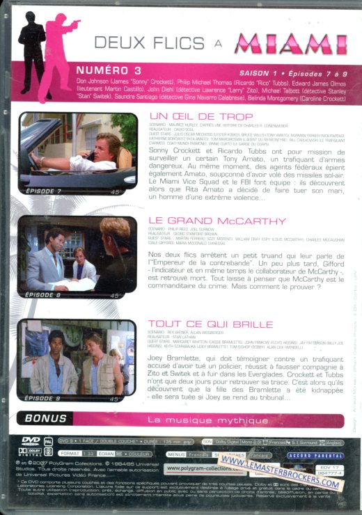 DVD NUMERO 3 DE 2 FLICS A MIAMI VICE - EPISODES 7 A 9