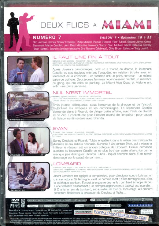 DVD NUMERO 3 DE 2 FLICS A MIAMI VICE - EPISODES 19 A 22 SERIE TV