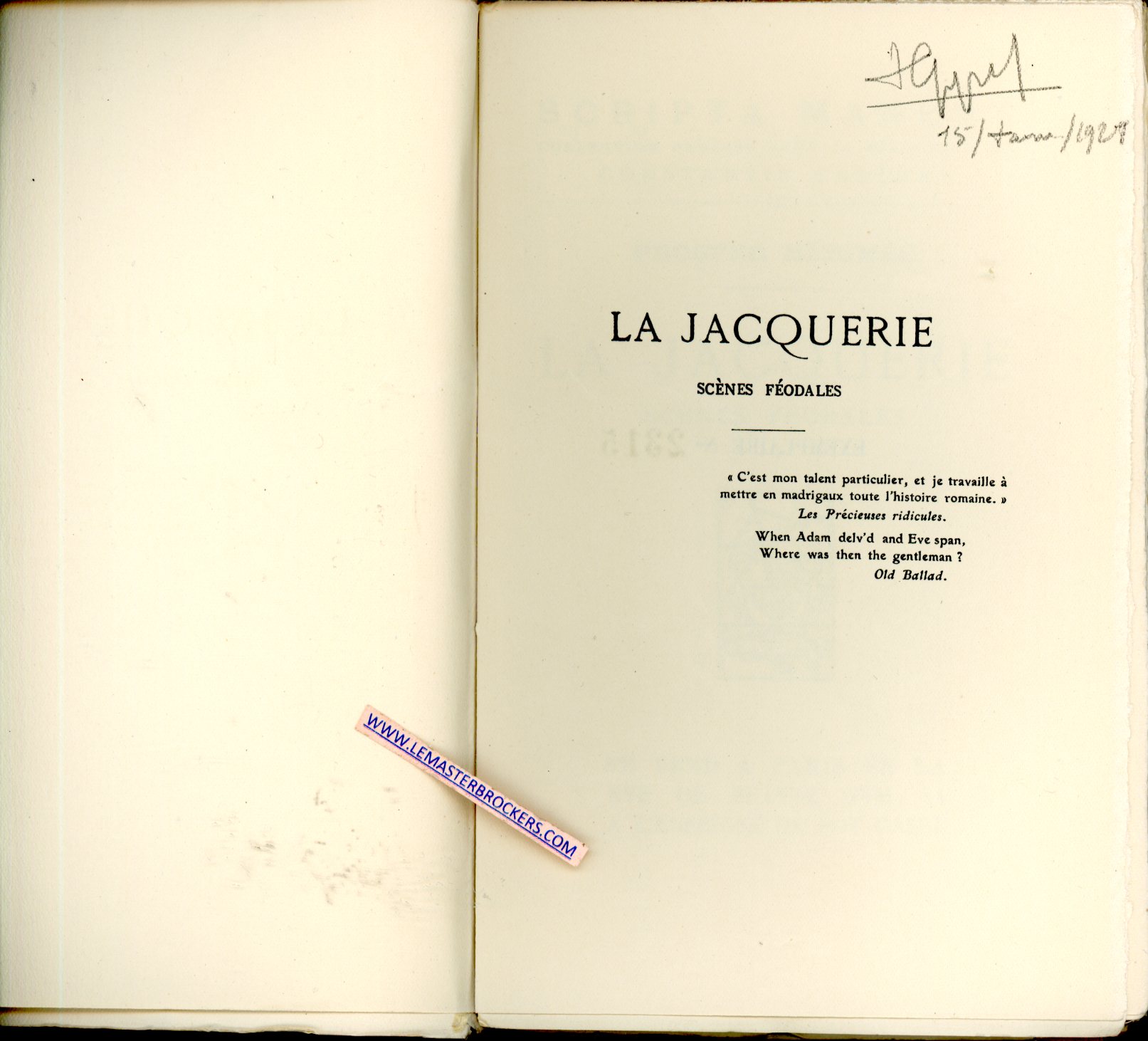PROSPER MERIMEE LA JACQUERIE ENSEIGNE DU POT CASSE PARIS 1927 - TIRAGE PAPIER CHESTERFIELD