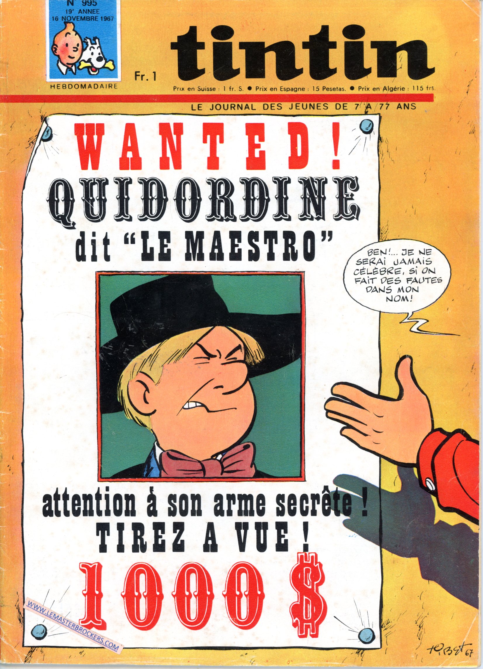 JOURNAL TINTIN N° 995 DE 1967 QUIDORDINE