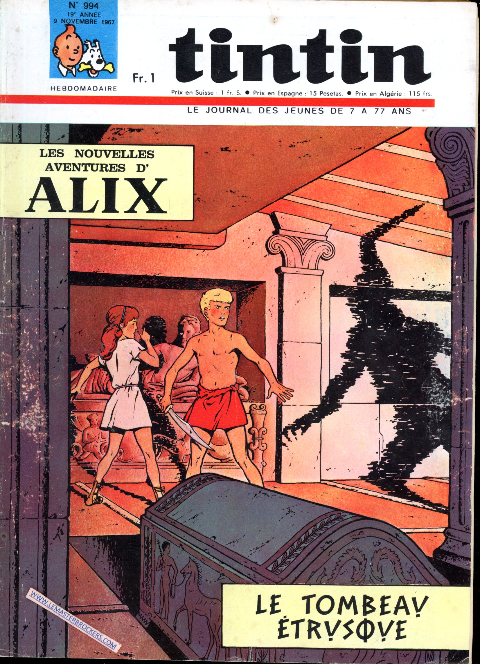 JOURNAL TINTIN N° 994 DE 1967 ALIX LE TOMBEAU ETRUSQUE