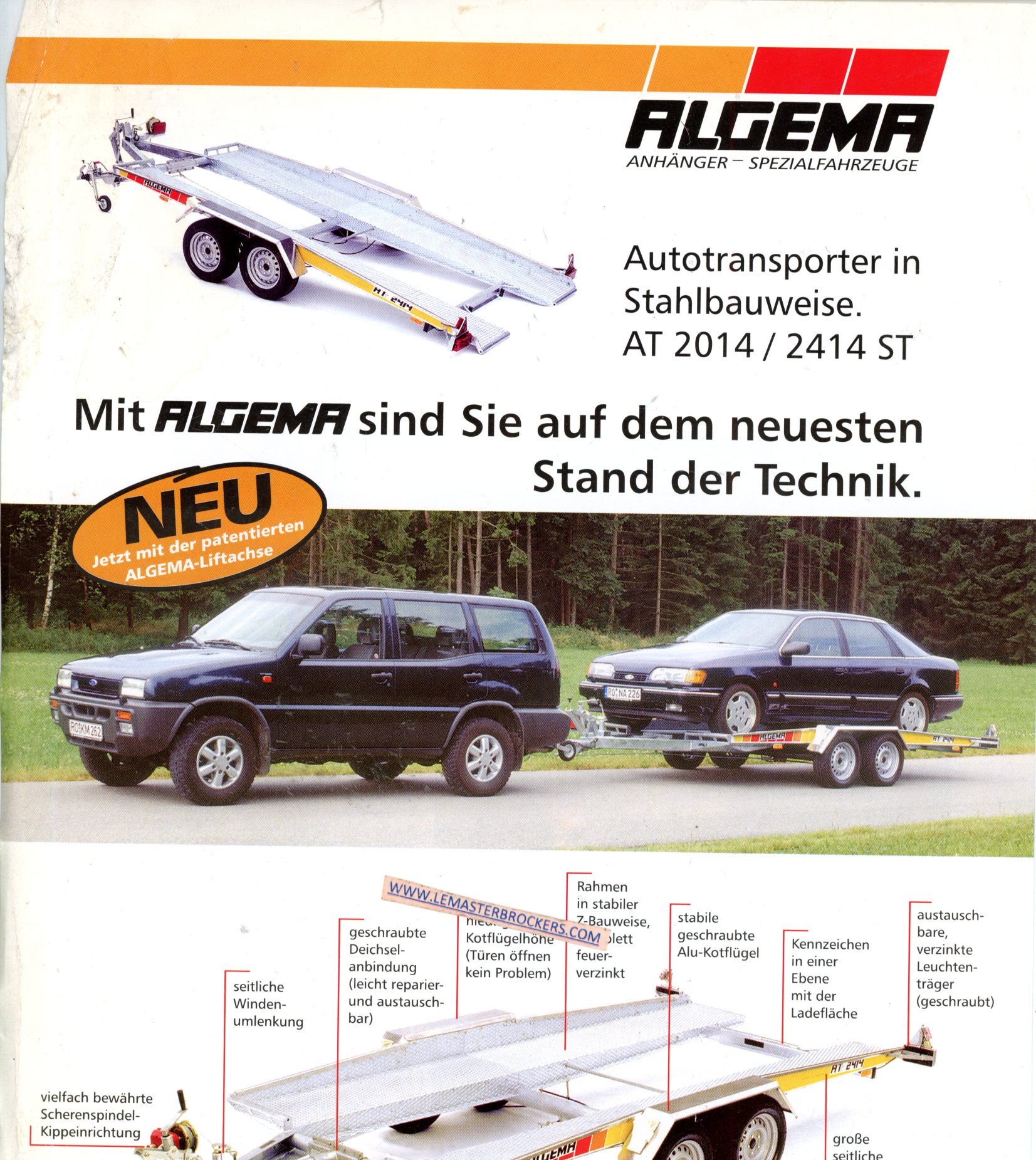 BROCHURE ALGEMA REMORQUE AT2014 2414ST 1993