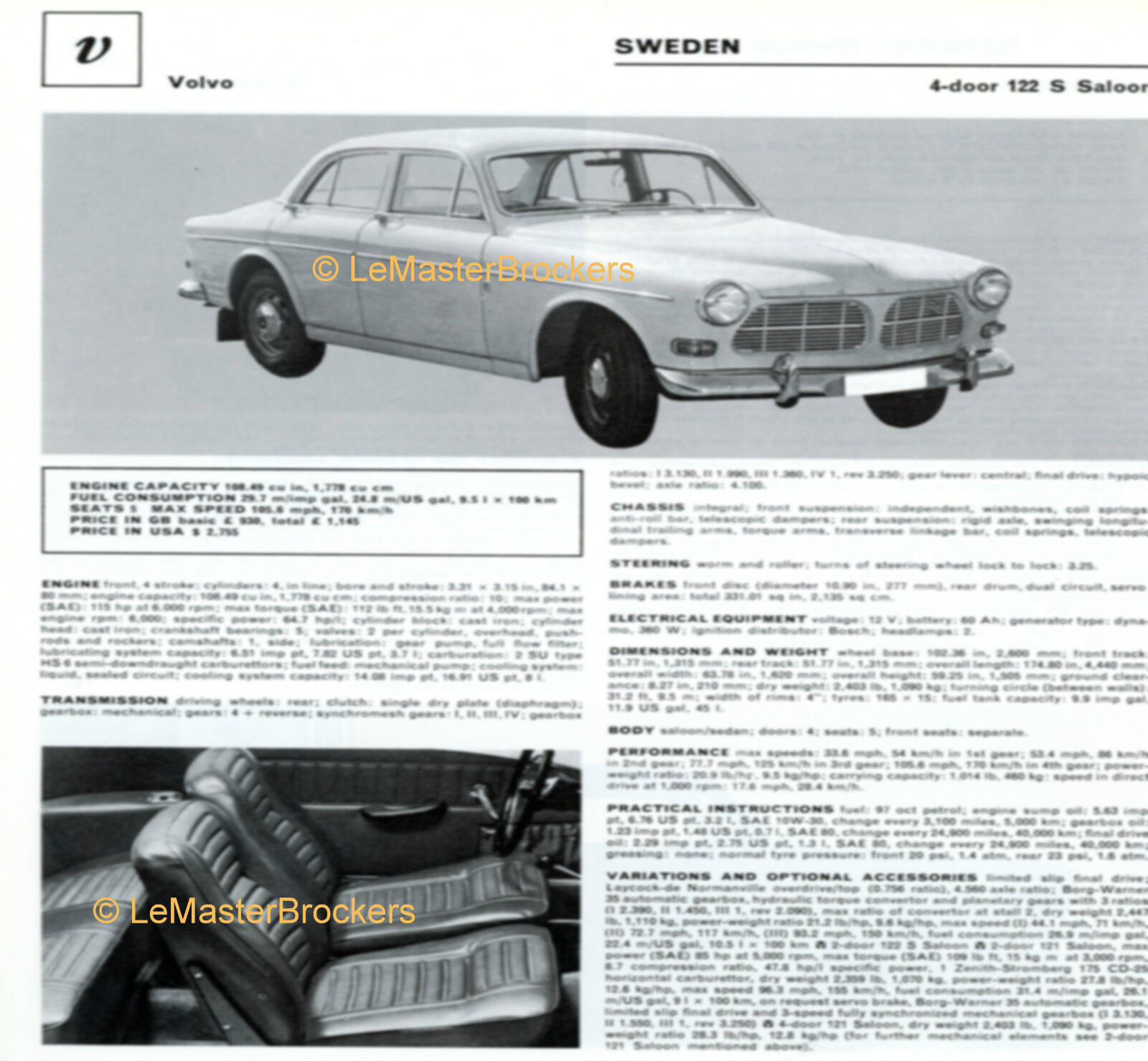 FICHE PRESSE VOLVO 122S SEDAN