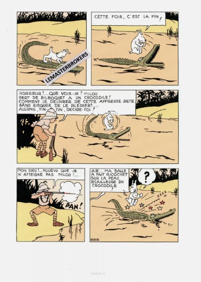 LITHOGRAPHIE TINTIN AU CONGO COLORISE PLANCHE 20