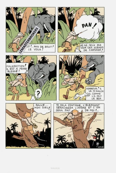 LITHOGRAPHIE TINTIN AU CONGO COLORISE PLANCHE 68