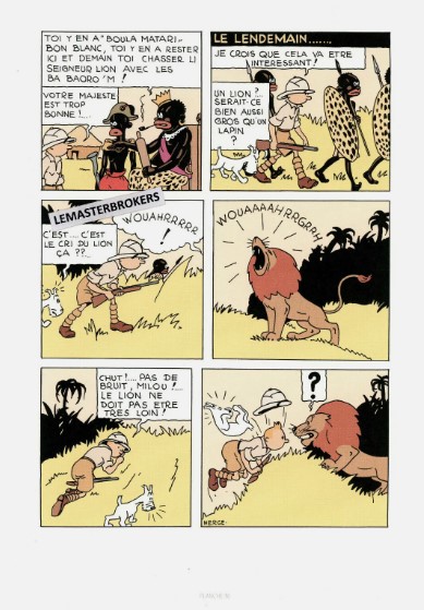 LITHOGRAPHIE TINTIN AU CONGO COLORISE PLANCHE 36