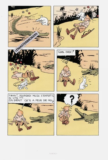 LITHOGRAPHIE TINTIN AU CONGO COLORISE PLANCHE 21